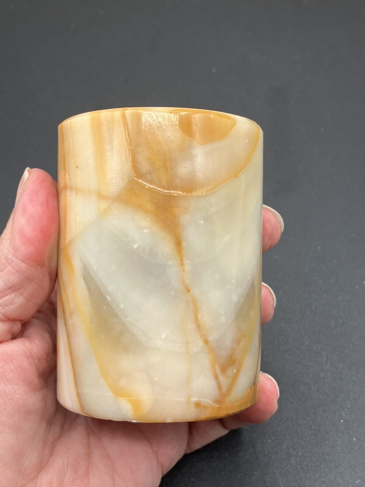 Vintage Variegated Earth Toned Onyx Marble 3.25″, 7 Hole Flower Frog Italy