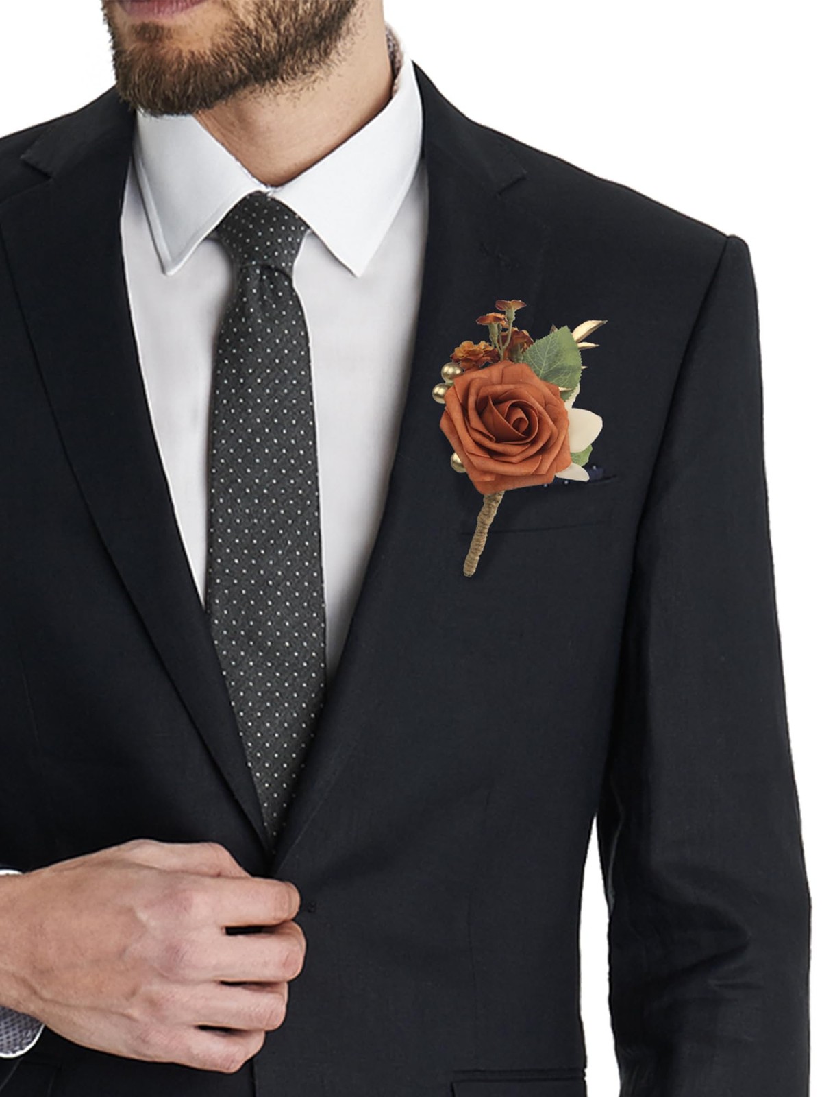 2 PCS Terracotta Boutonnieres Men Wedding Groom Burnt Orange Faux Floral