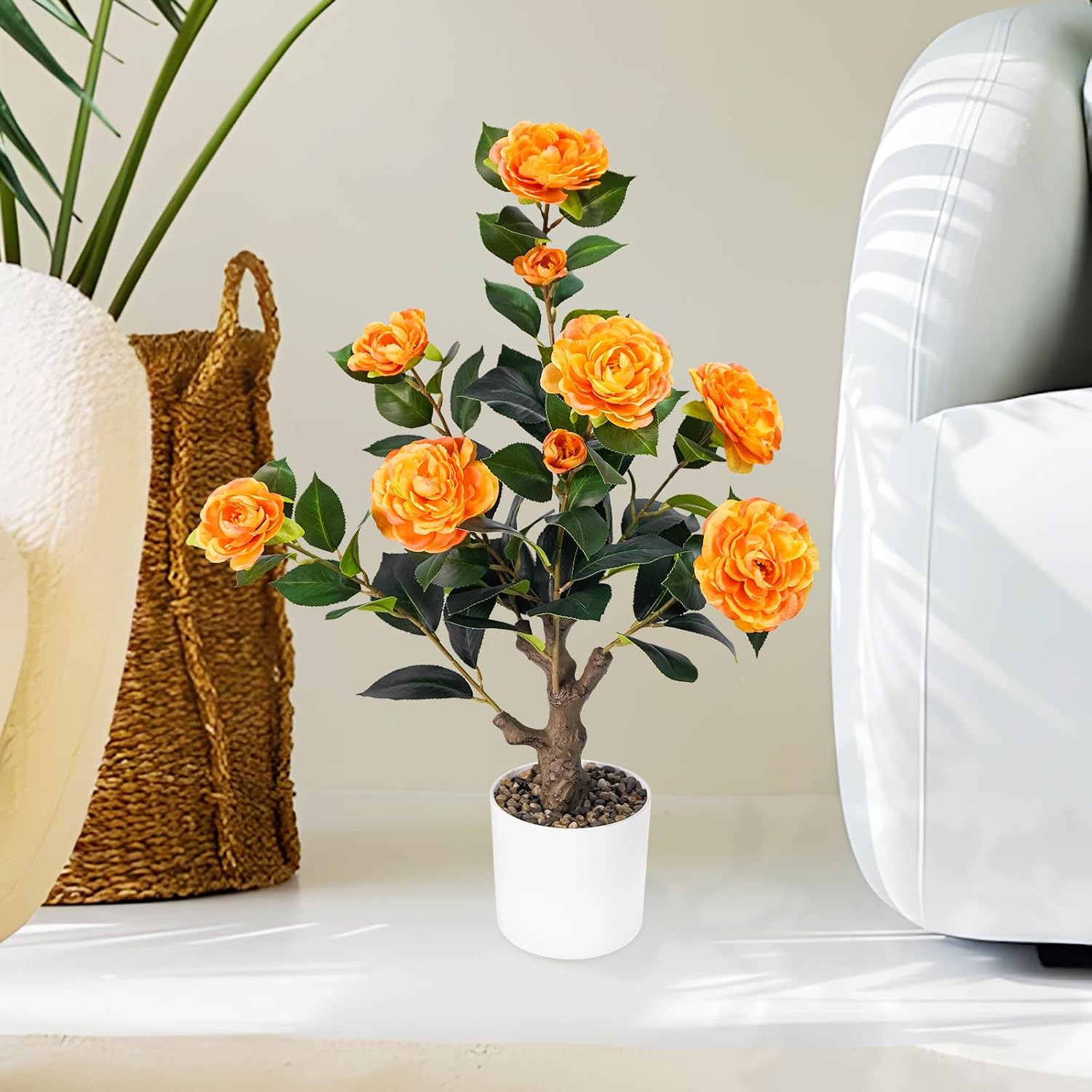 2FT Orange Artificial Camellia Tree – Perfect for Home & Office Decor