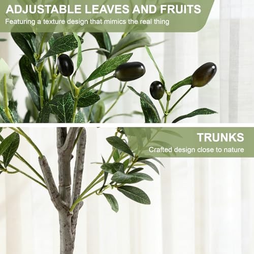 Artificial Olive Trees, 5FT Tall Faux Olive Tree with Lights Moss and Planter,
