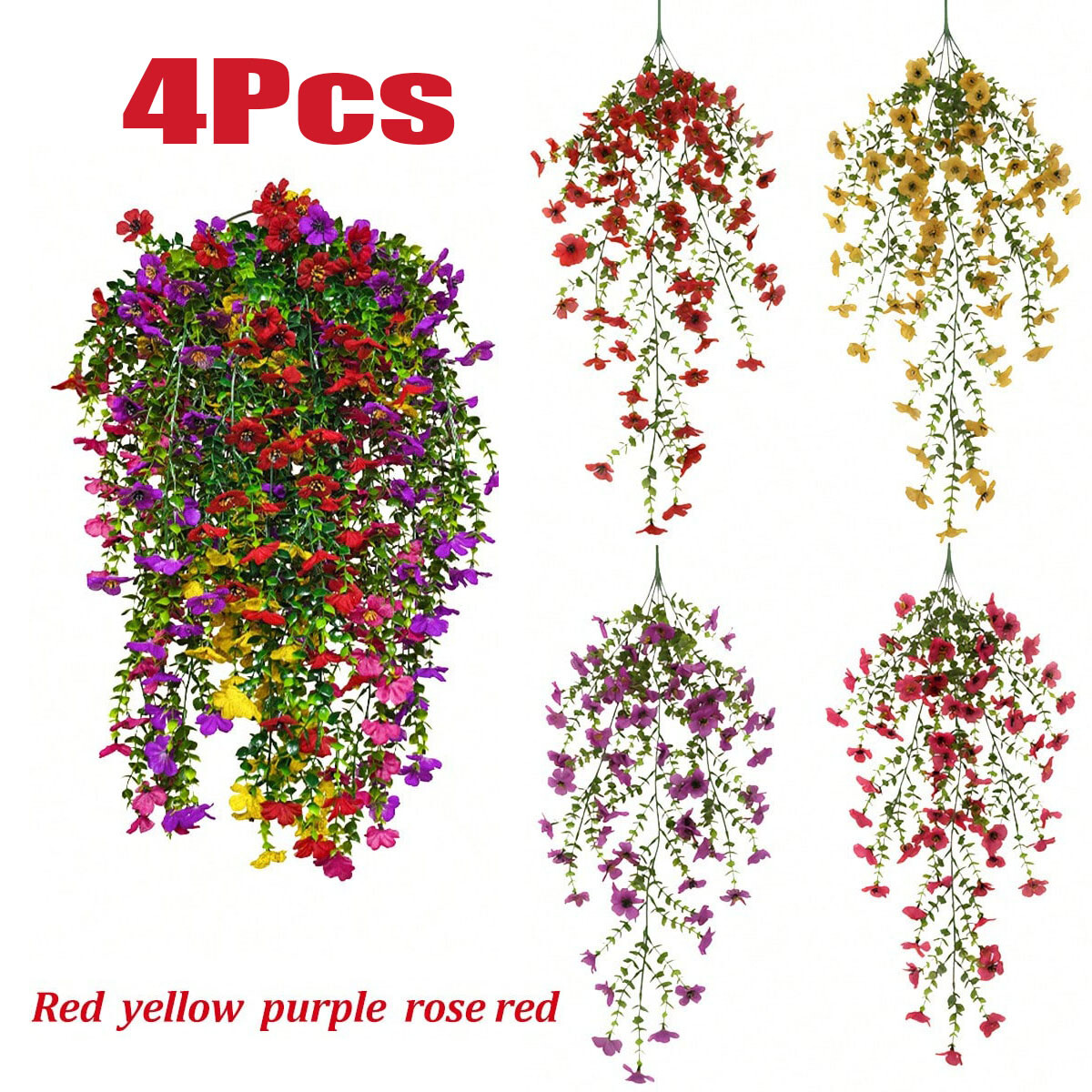4Pack Artificial Flower Violet Fake Plant Decor Hanging Outdoor Yard Garden Home