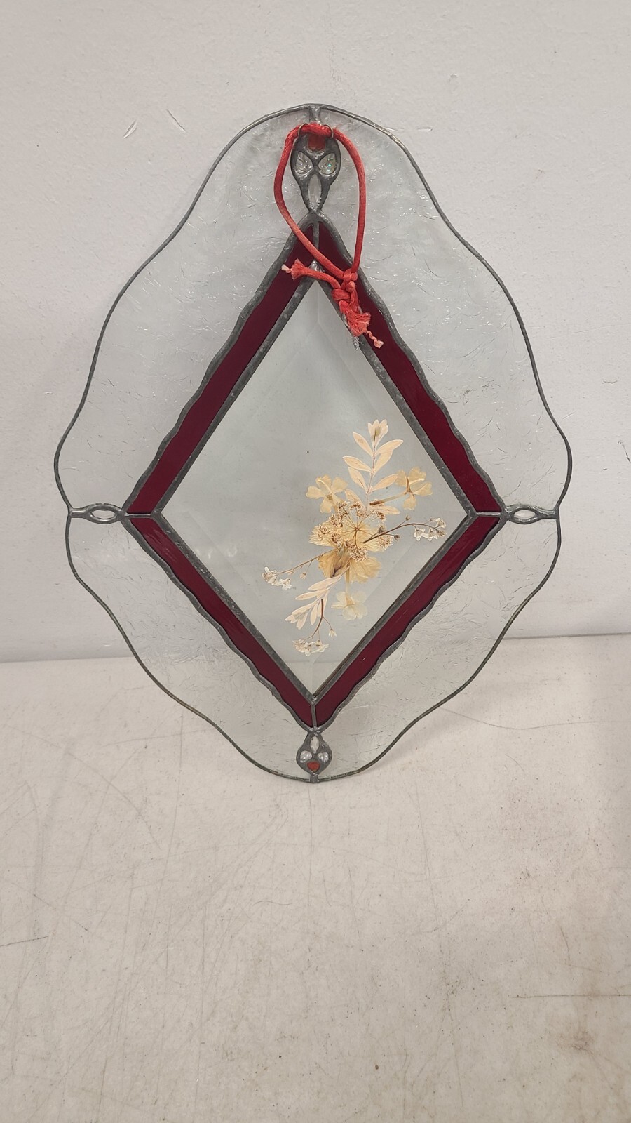 Pressed Dried Flowers Beveled Glass, Stained, Leaded Window Art Decor