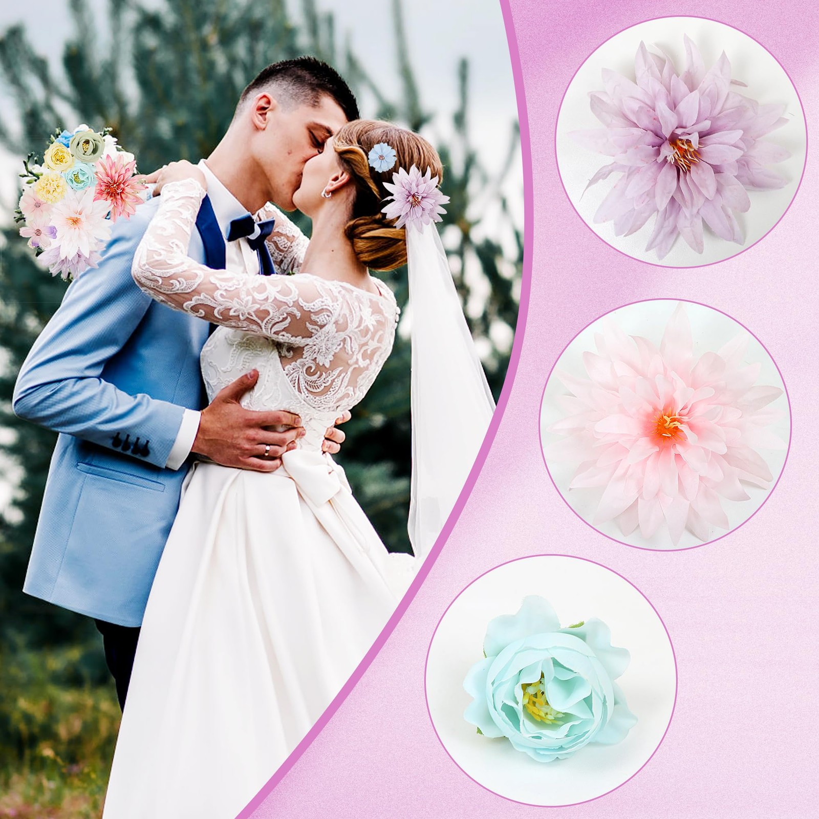 LACGO 48 PCS Fake Flowers Heads – Artificial Flower Heads Bulk Silk Faux Rose