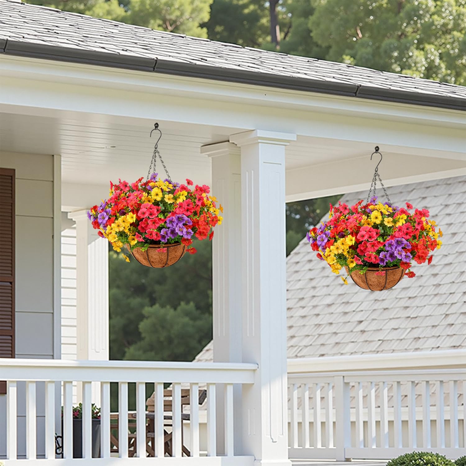 Artificial Flowers Outdoors with Hanging Baskets, Realistic UV Resistant Fake…