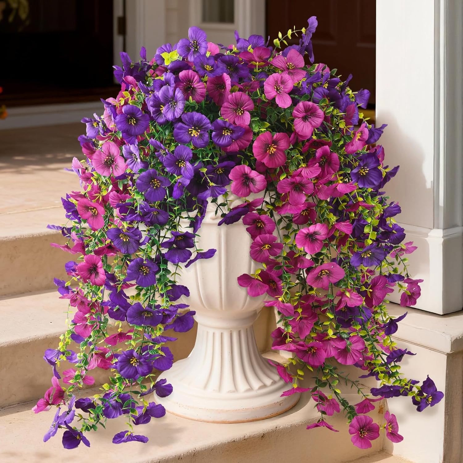Fake Artificial Flowers for Outdoors, 4 Pcs Faux Hanging Pansy Flowers Spring…