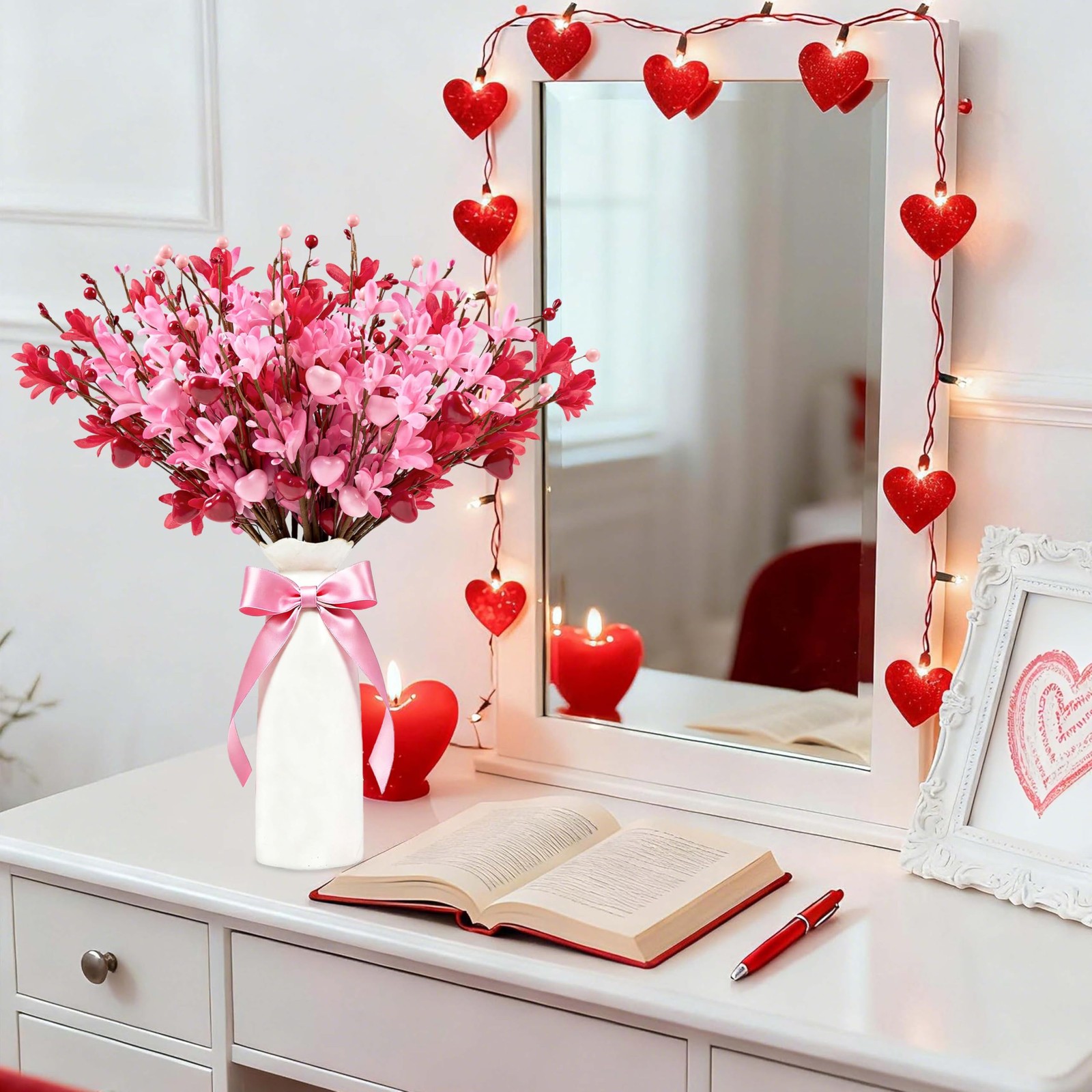18 Pack Valentines Day Picks 17 In Pink Heart Berries Forsythia Flower