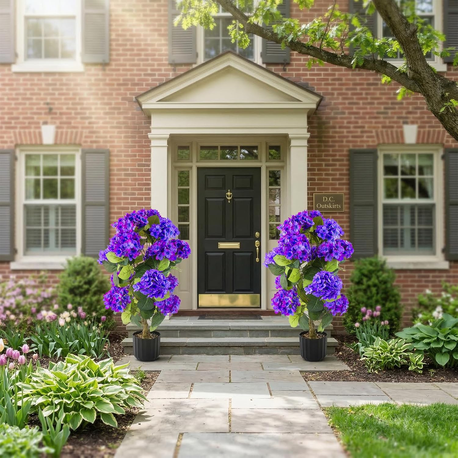 2 Pcs 3 Ft Artificial Hydrangea Trees Potted, UV Resistant Faux Silk Hydrangea P