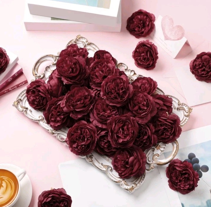 Thiccywoov 50 Pcs Artificial Flowers, 3.2 Inches Silk Rose Head Flowers Fake 52
