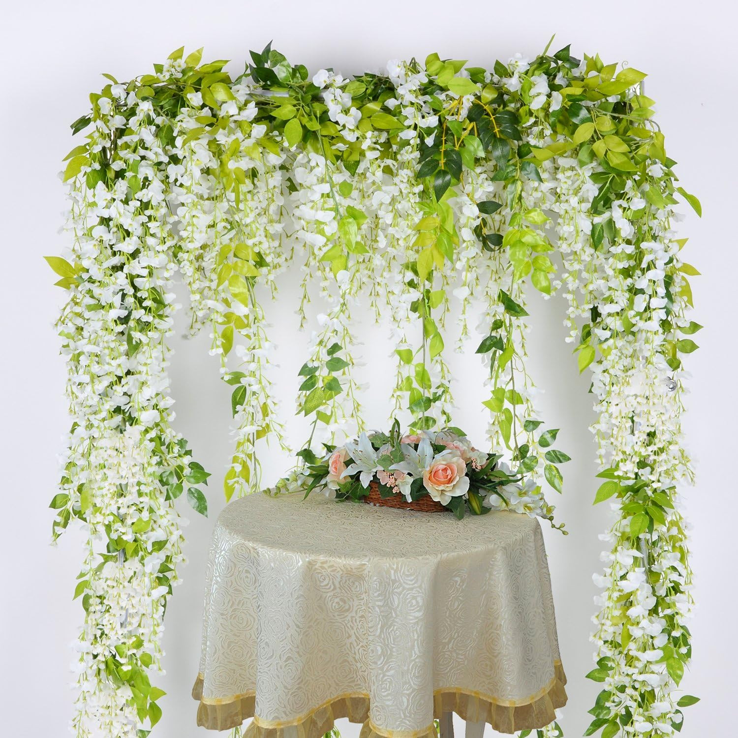 Wisteria Artificial Flowers Garland, 4Pcs Total 28.8Ft White Artificial Wisteria