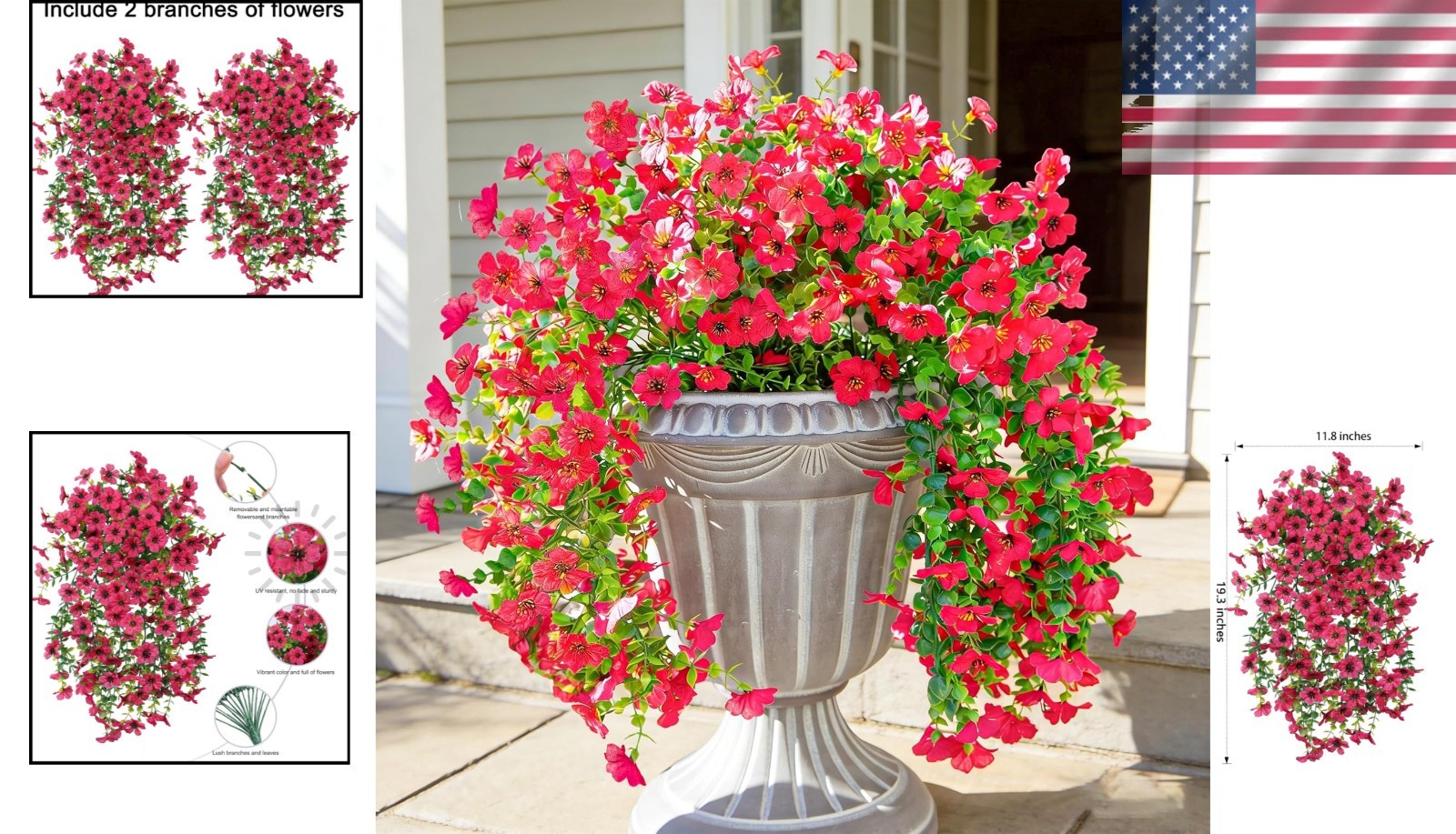 Realistic Outdoor Fake Flowers – 2Pcs Hotpink Daisy Arrangement for All Seasons