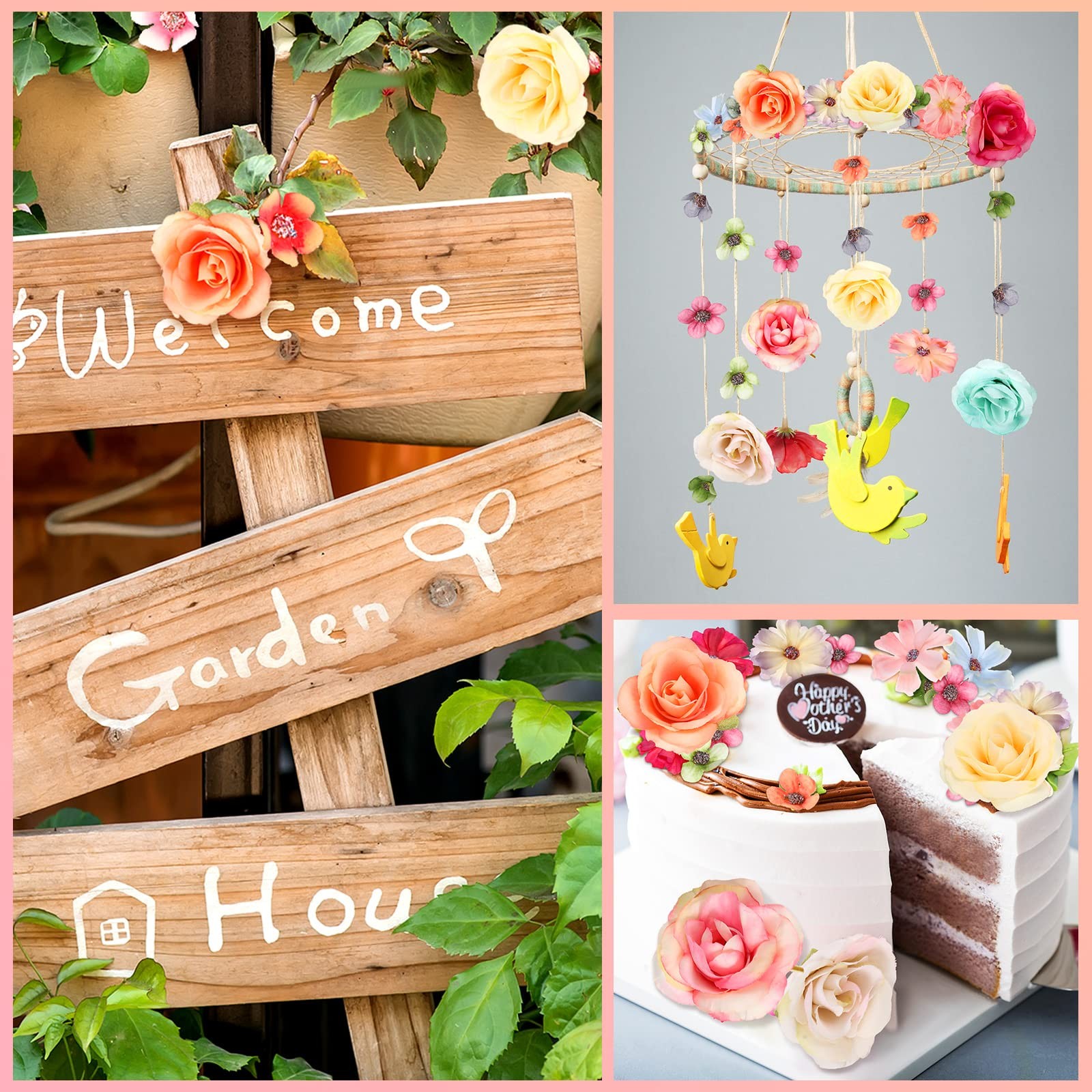 160 PCS Mini Fake Flower Heads Multicolor Small Silk Faux Peony Daisy Rose
