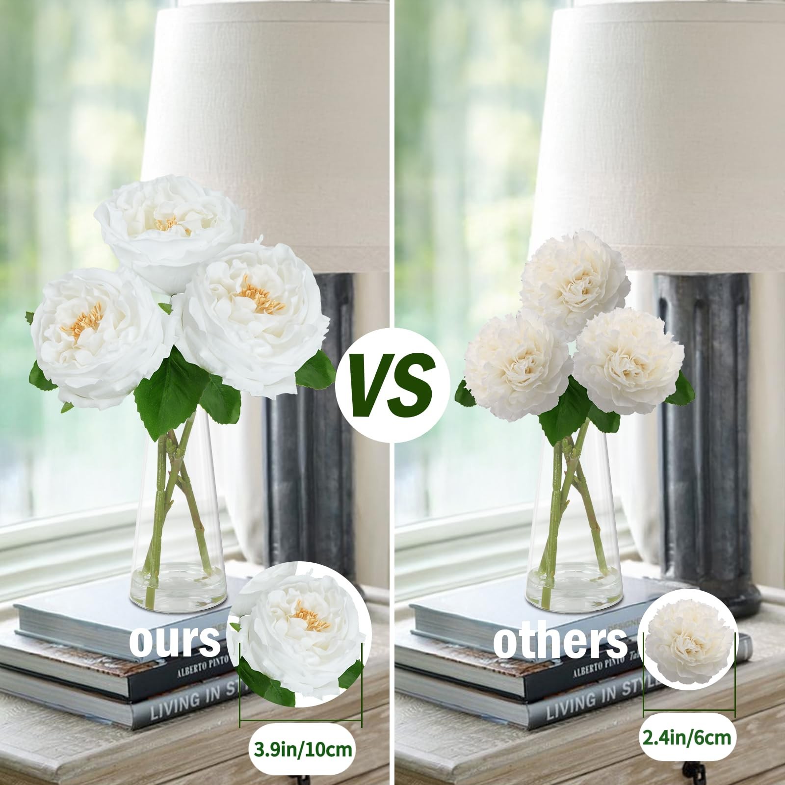 White Peonies Artificial Flowers Vase Faux Water Silk Table Centerpiece Decor