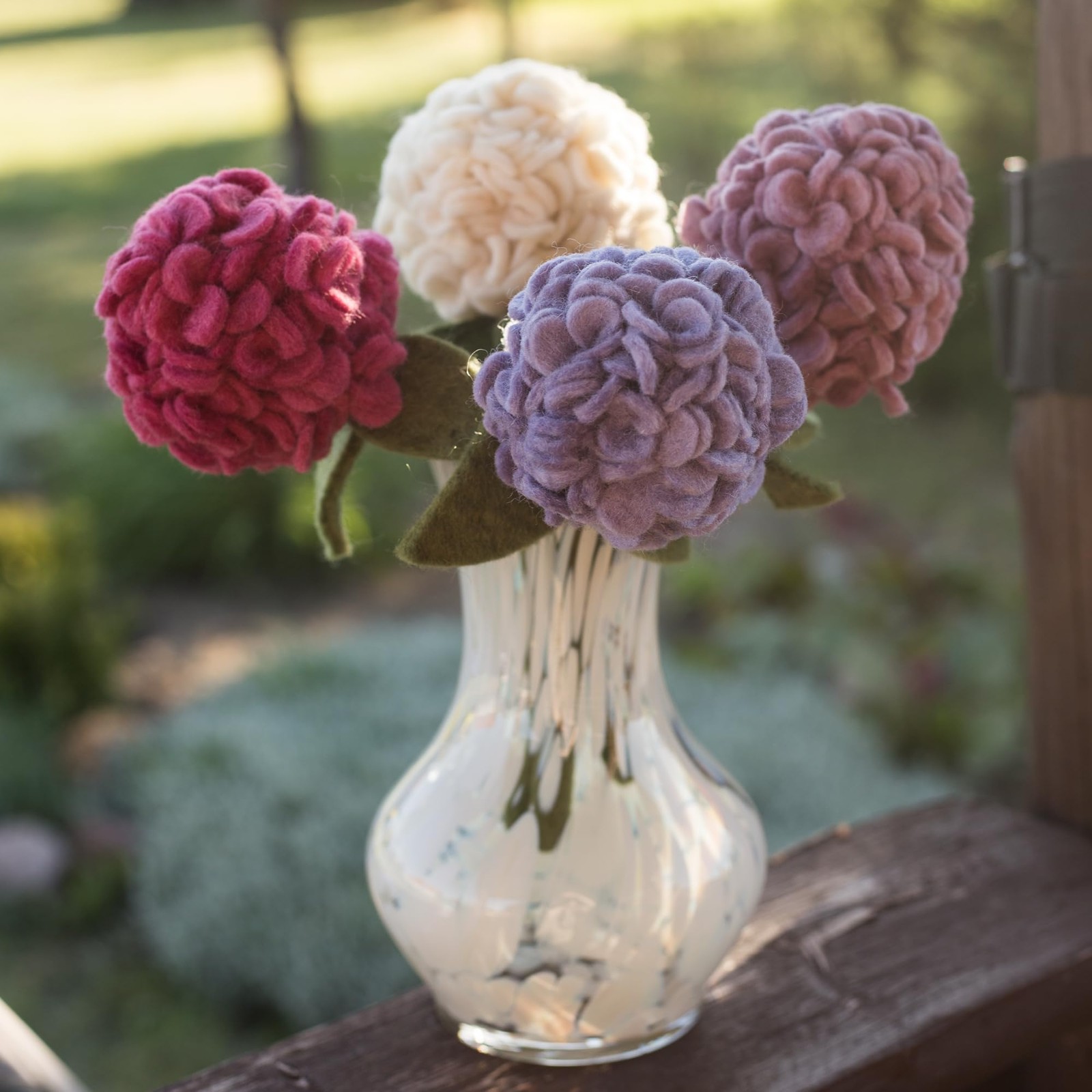 Felt Hydrangea Artificial Flowers Bouquet – 4 pcs|Reusable, Washable and Esse…