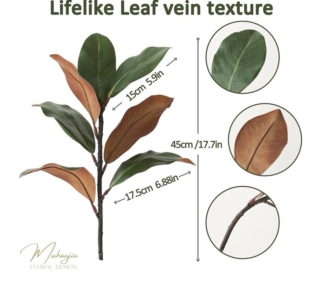 6 Pcs Magnolia Artificial Leaves Branches 3D Magnolia Pick Real Touch Faux Stems