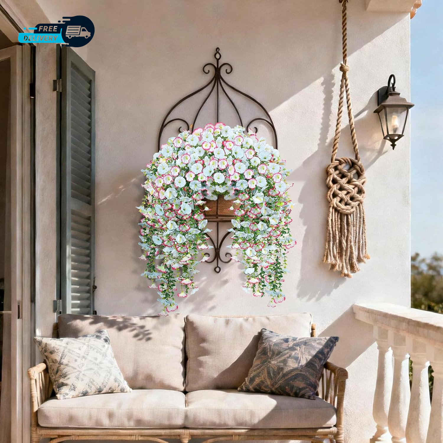 Artificial Hanging Flowers for Outdoors 2 PCS 300 Blooms UV Resistant