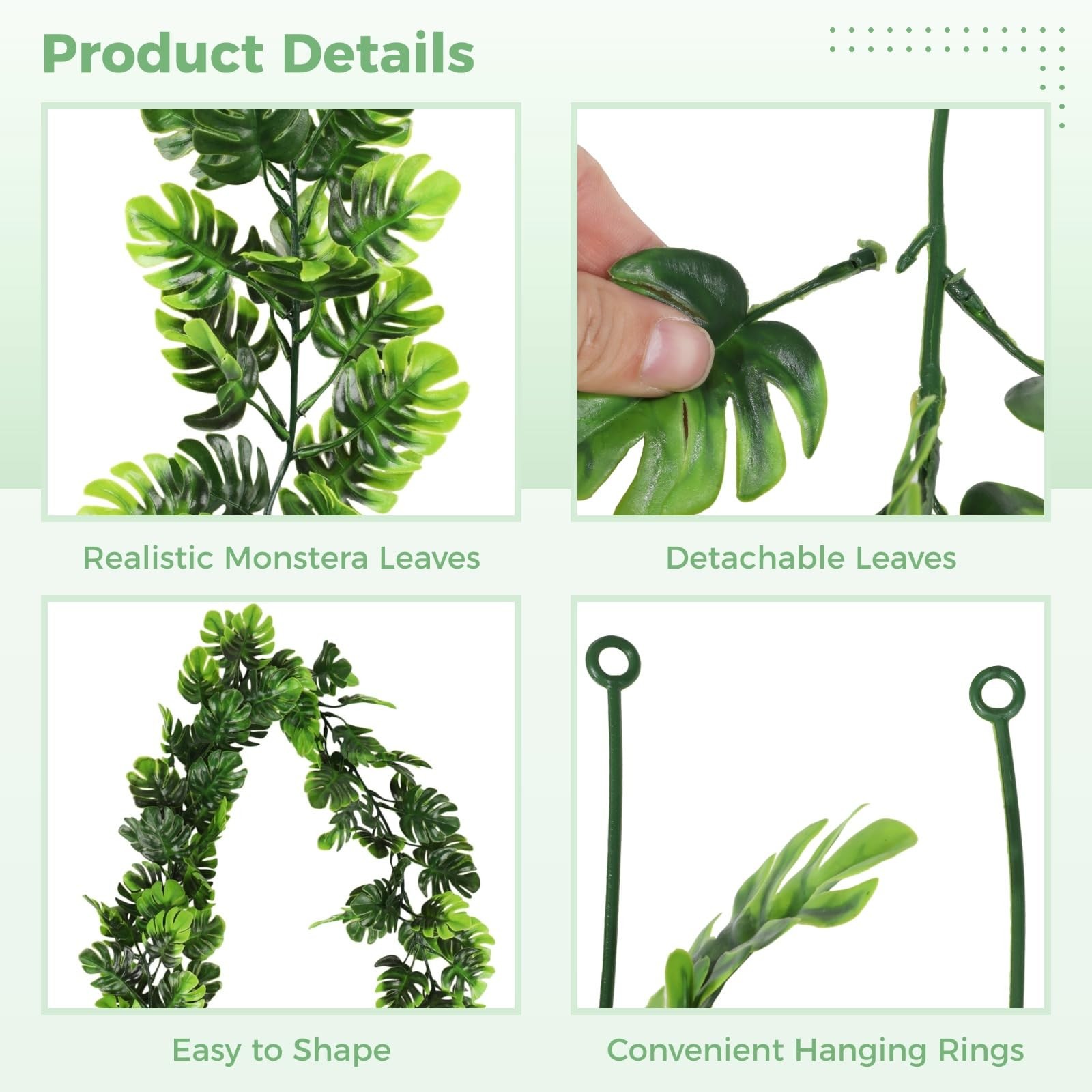4 PCS Artificial Monstera Leaf Vines, 5.8 Ft Fake Hanging Greenery Plants wit…