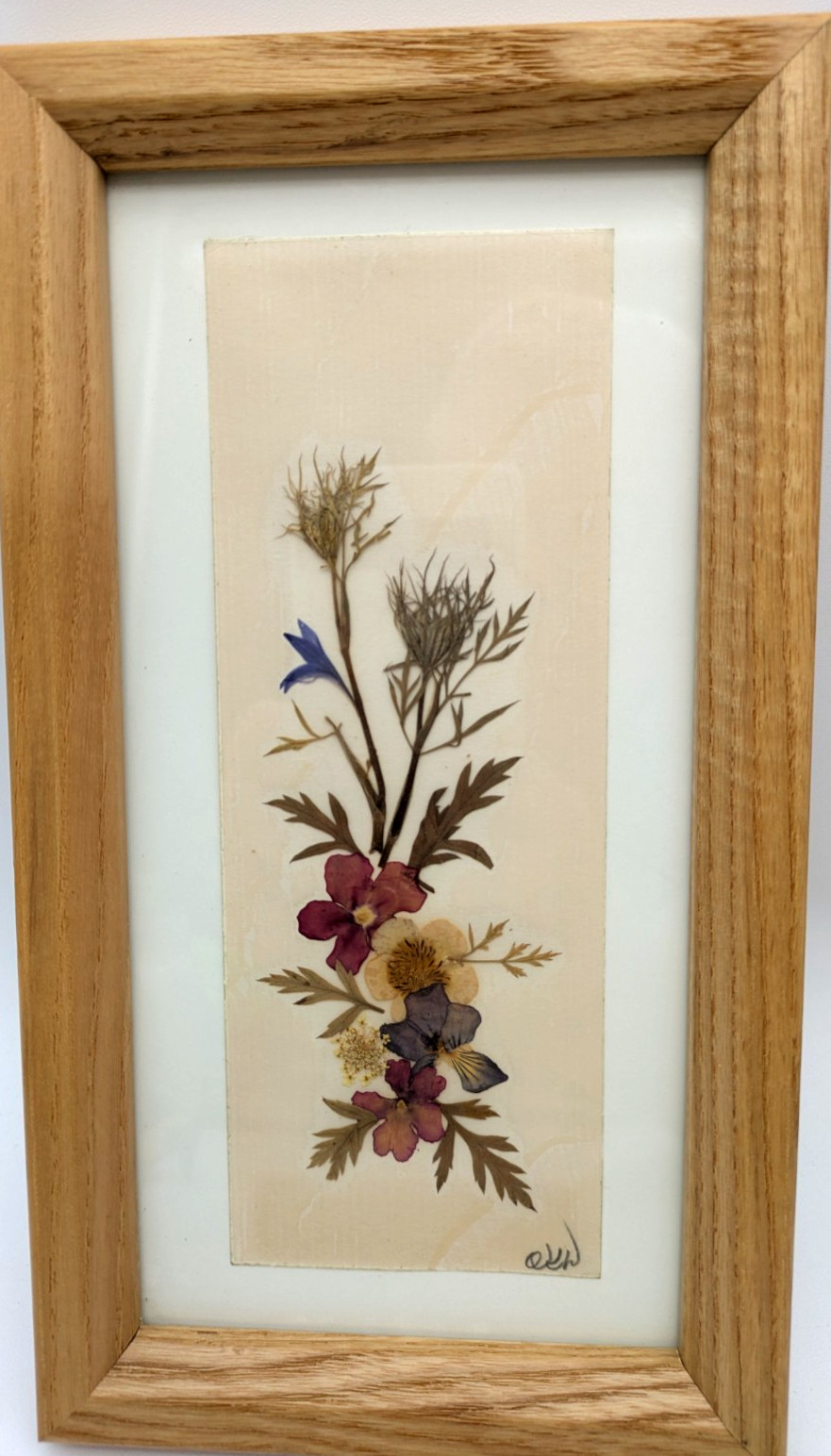 Handcrafted Pressed Flowers Pair in Oak Wood Frame Wall Hanging