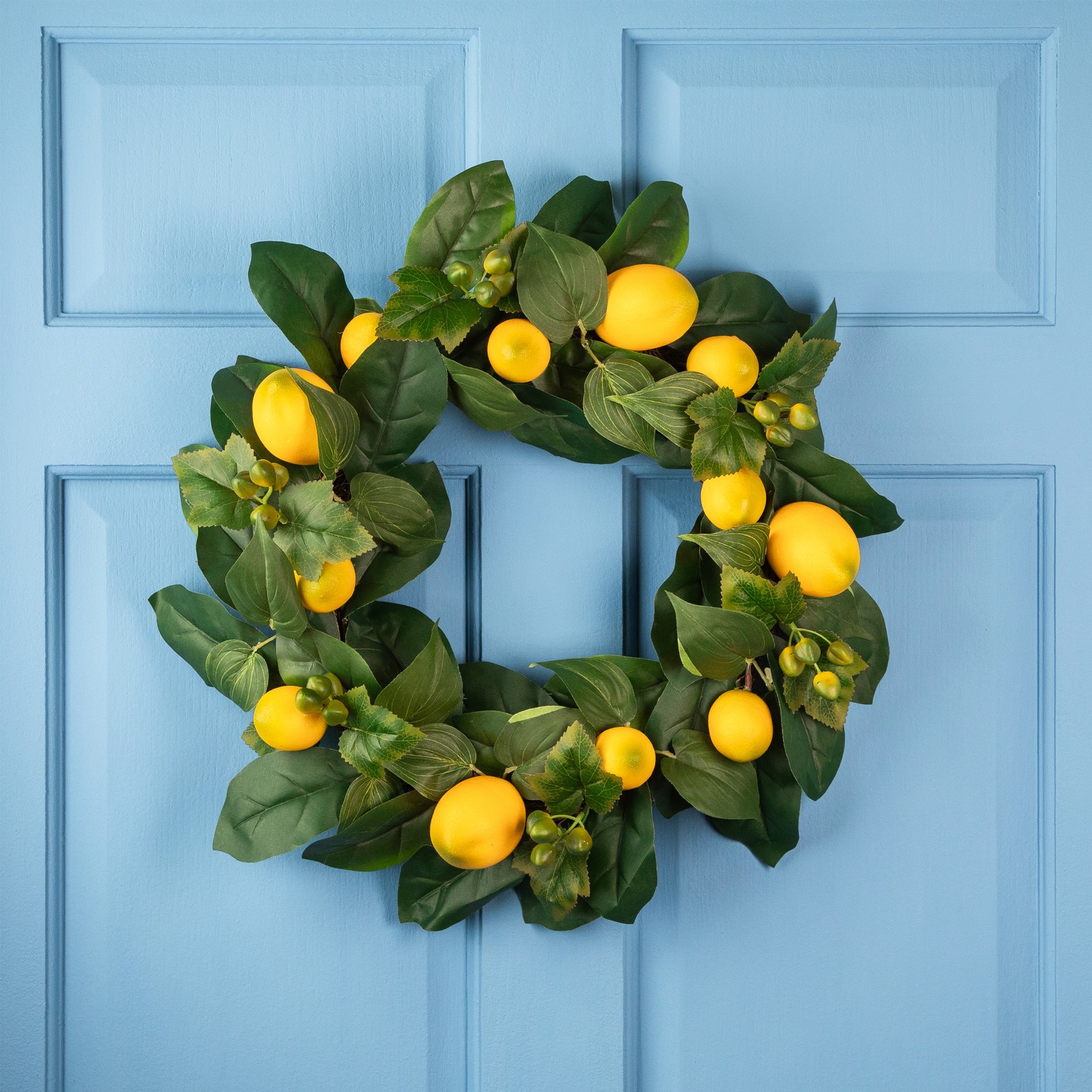 Northlight Lemon and Green Foliage Spring Wreath, 22-Inch