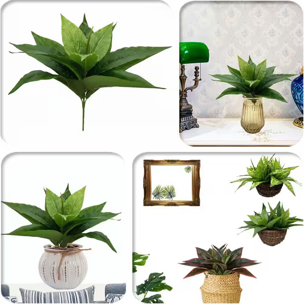 1 In. Green Artificial Shrub Indoor/Outdoor Agave Plant Faux Grass Decorative Bu