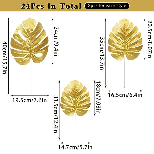 24 Pcs Artificial Gold Palm Leaves Tropical Party Leaves Table Wall Decoration