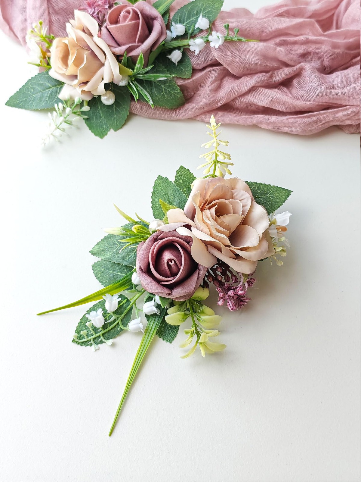 2 PCS Blush Pink Boutonniere Men Suit Decor Flower Groom Wedding Prom Decor