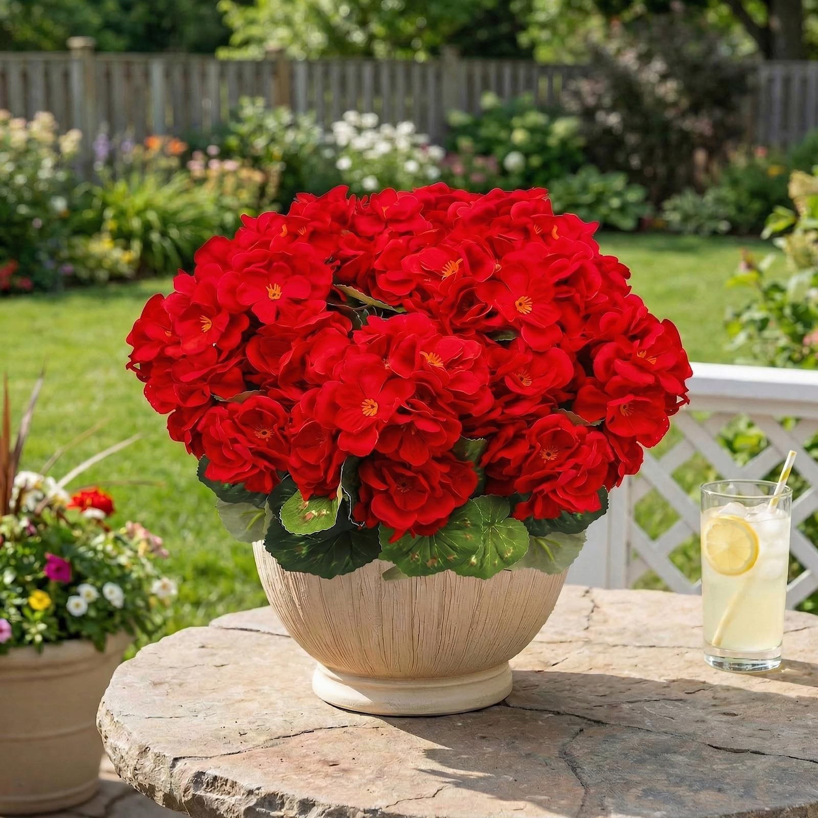 Artificial Flowers for Outdoor, UV Resistant Realistic Geranium Fake Flowers-…