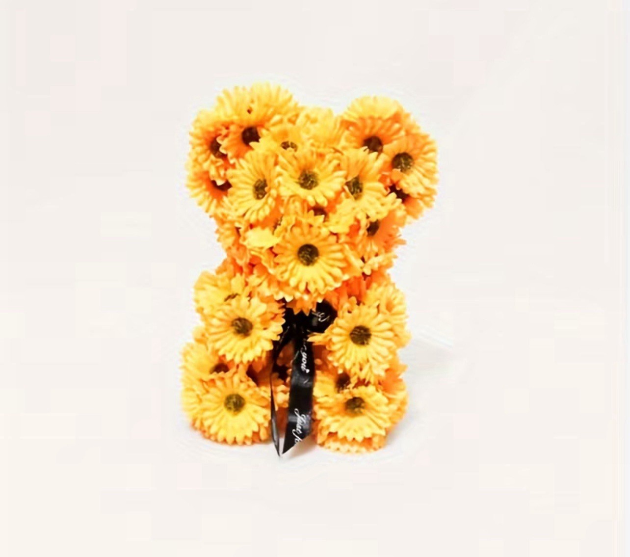 Sunflower Foam Bear – Artificial Sunflower Arrangement with Golden Ribbon