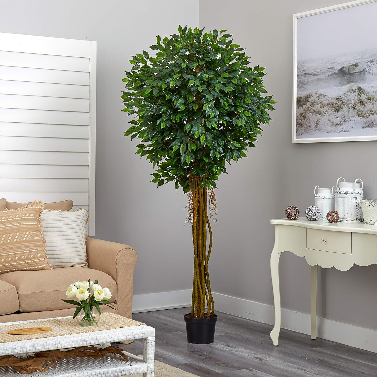 7.5Ft UV Resistant Ficus Tree for Indoor/Outdoor Decor