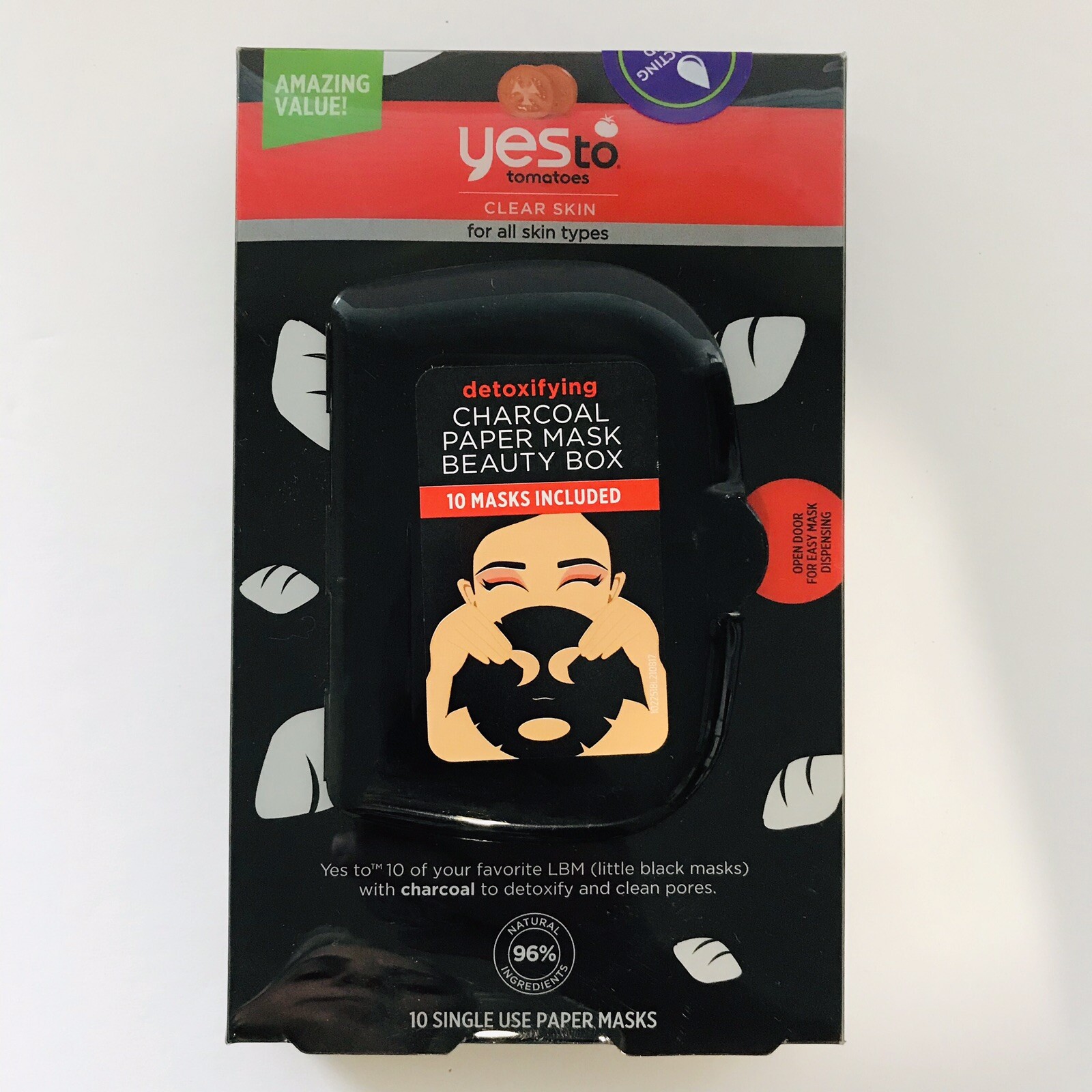 YES To Tomatoes Detoxifying Charcoal Paper Mask Beauty Box–10 Masks