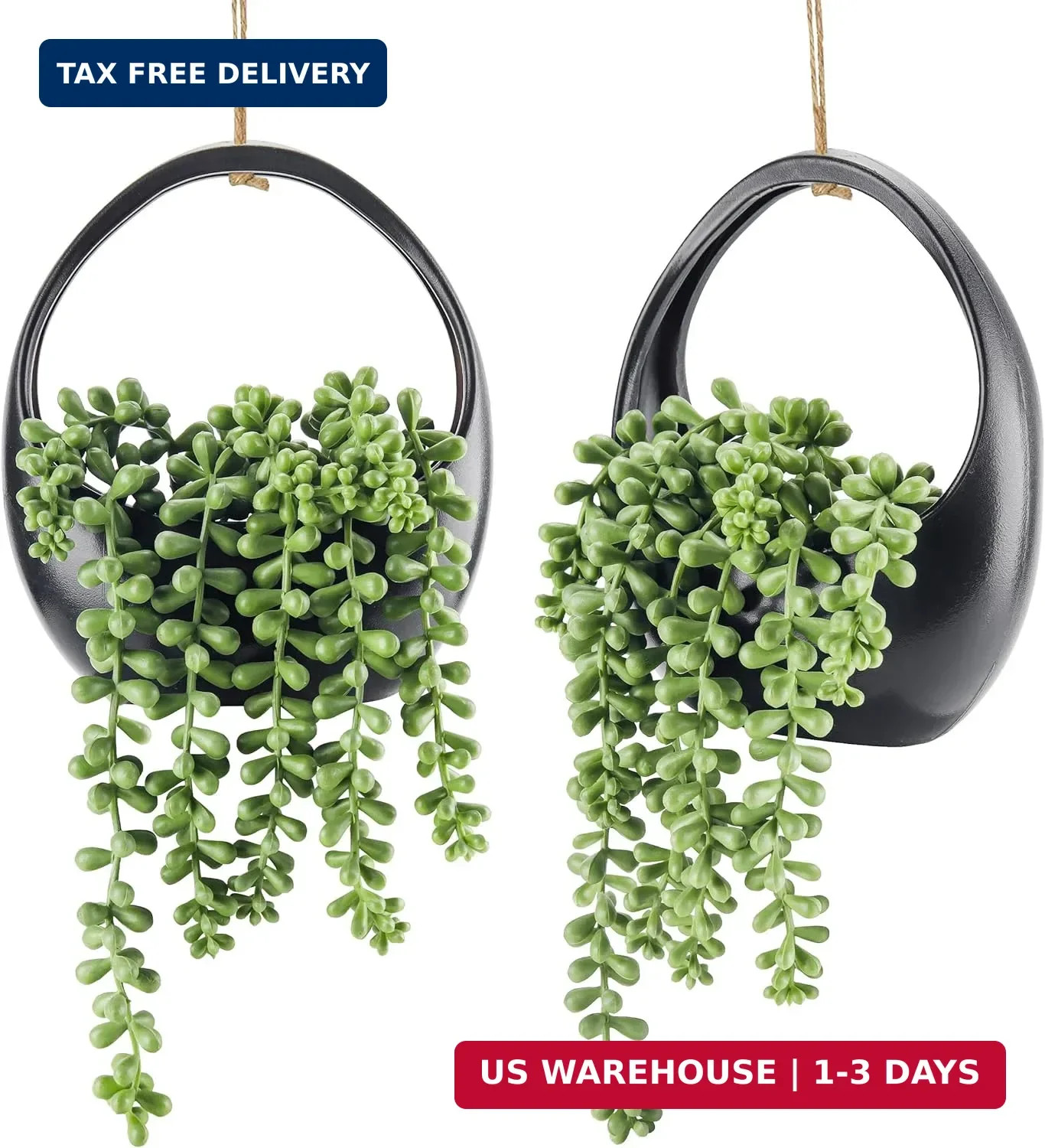 Der Rose 2 Pack Small Fake Hanging Plants with Strings Artificial Succulent Plan