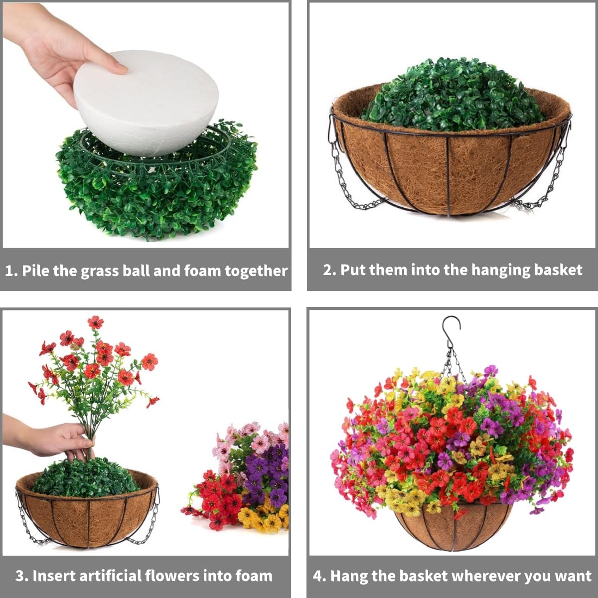 Artificial Flowers Hanging Basket for Outdoor Indoor UV Resistant Silk Flower…