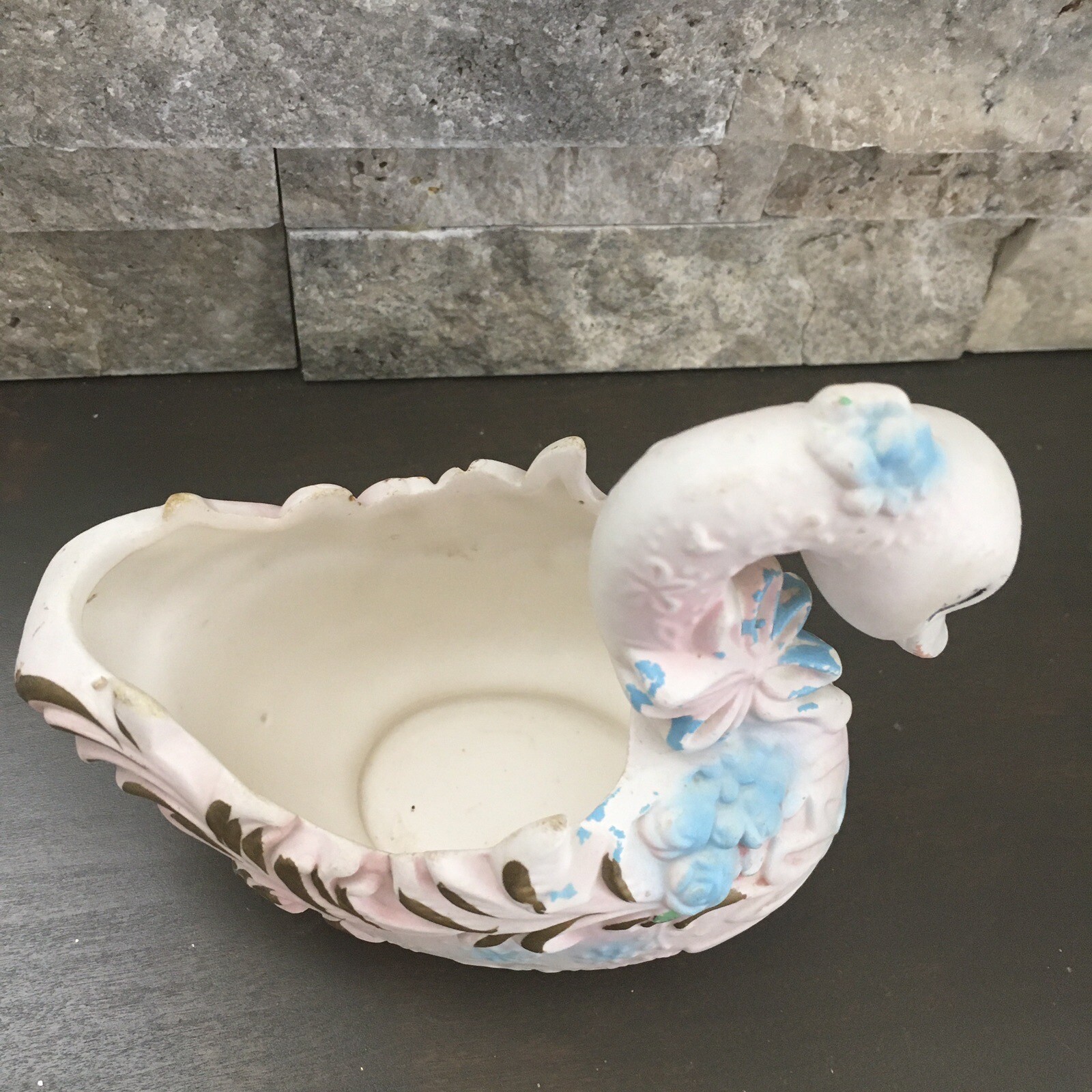 Vintage Mid Century Swan Planter Pink And Blue Gold Gilt Anthropomorphic Planter