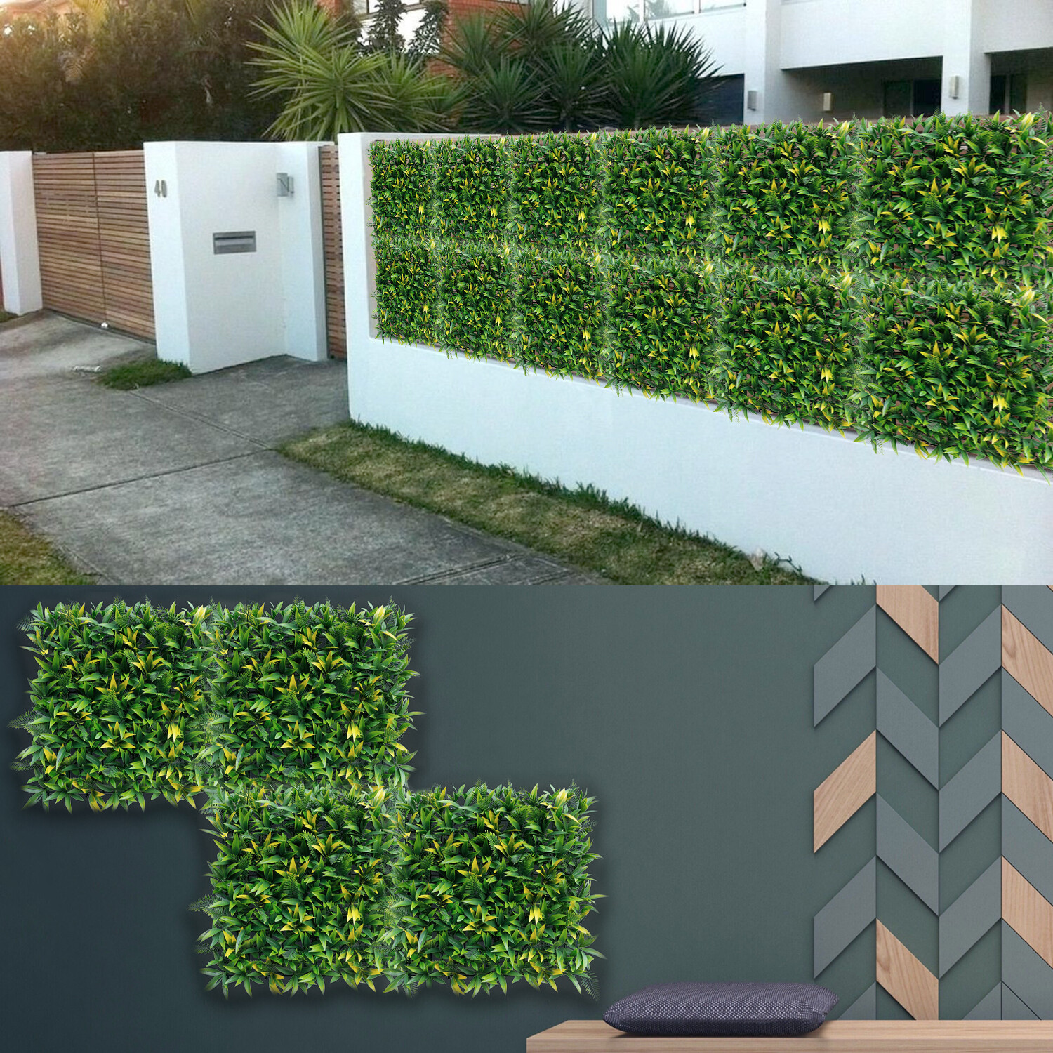 40×40″ Artificial Boxwood Wall Hedge Mat Plant Panels Outdoor Grass Fence