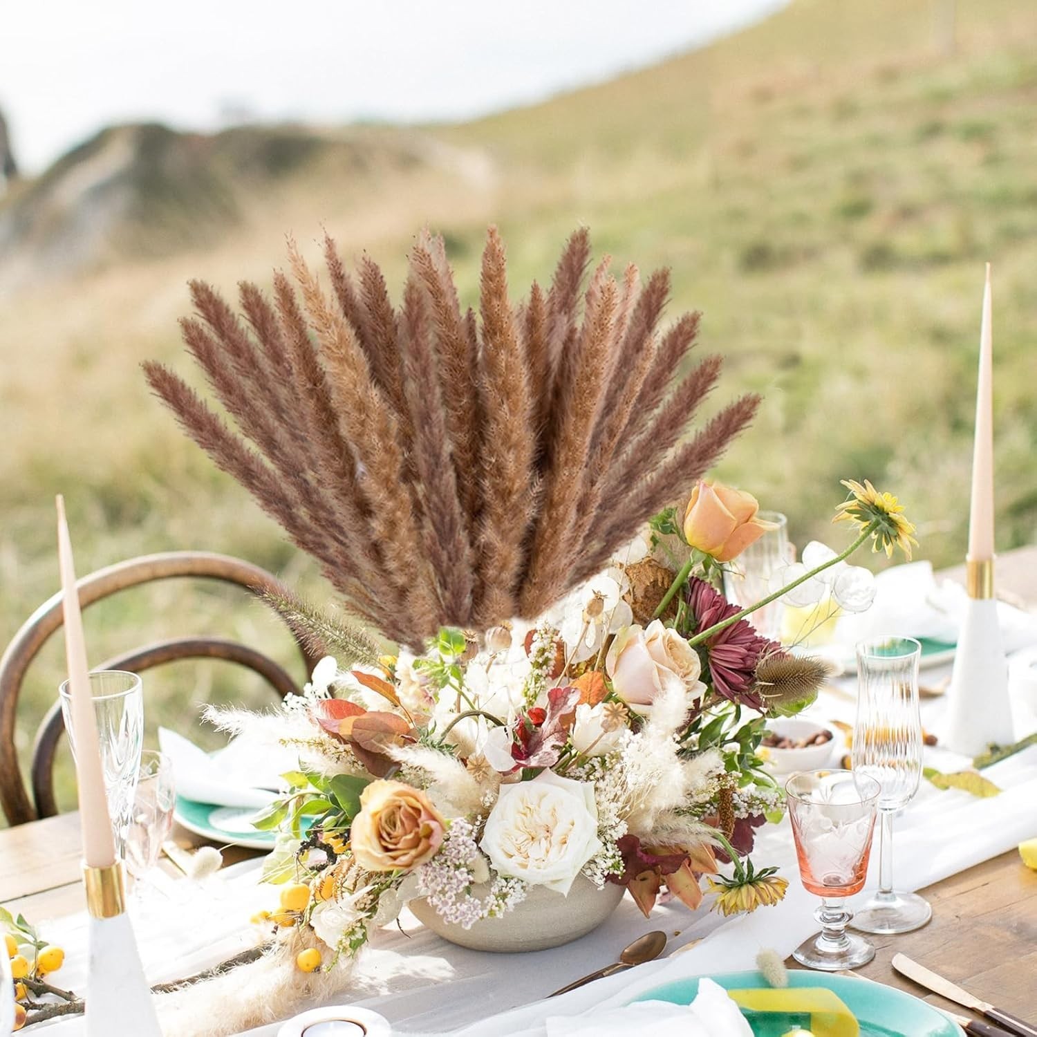 Natural 120pcs Brown Pampas Grass – Timeless Dried Flowers for Weddings & Events