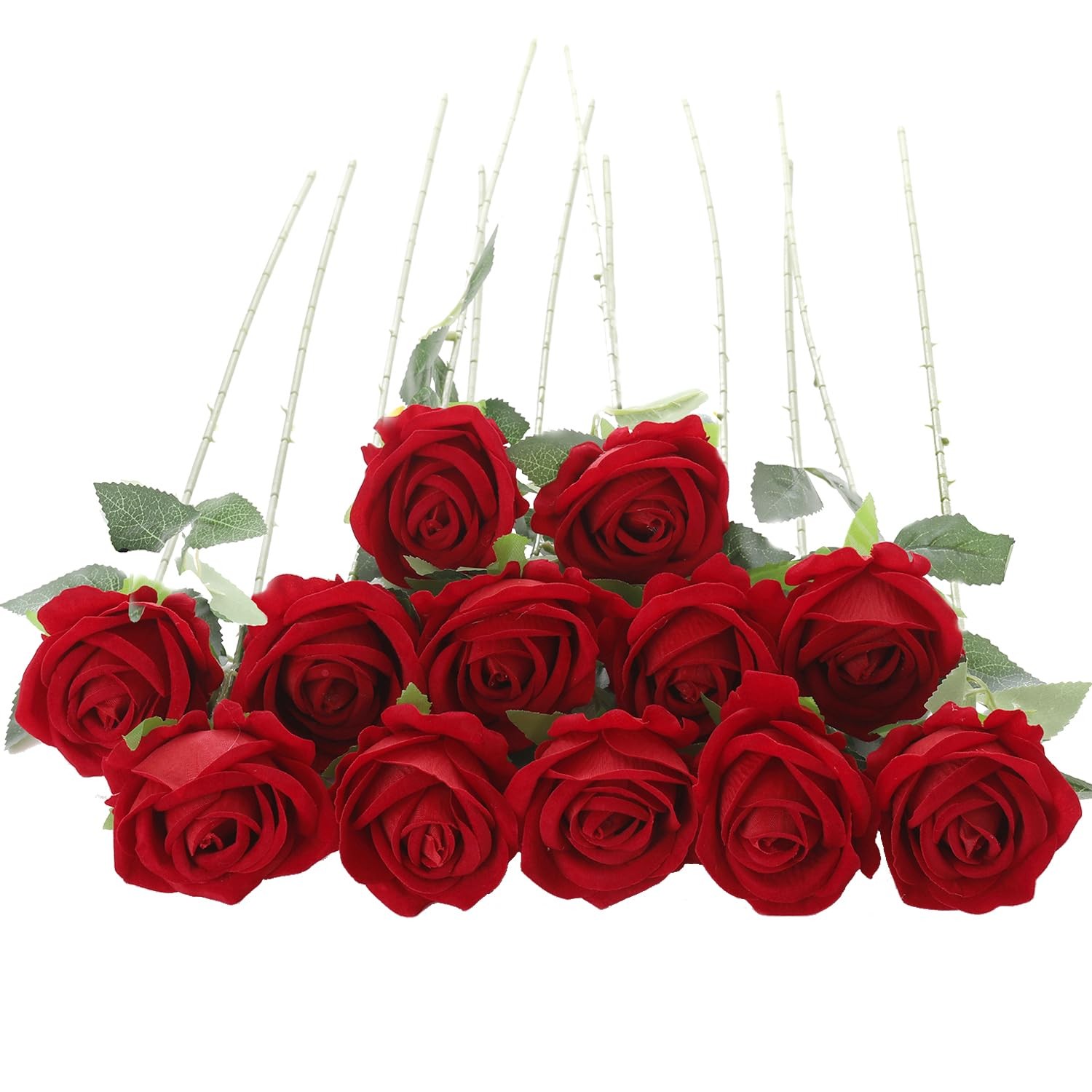 12Pcs Red Roses Artificial Flowers Fake Roses Faux Velvet Silk Flower for Hom…