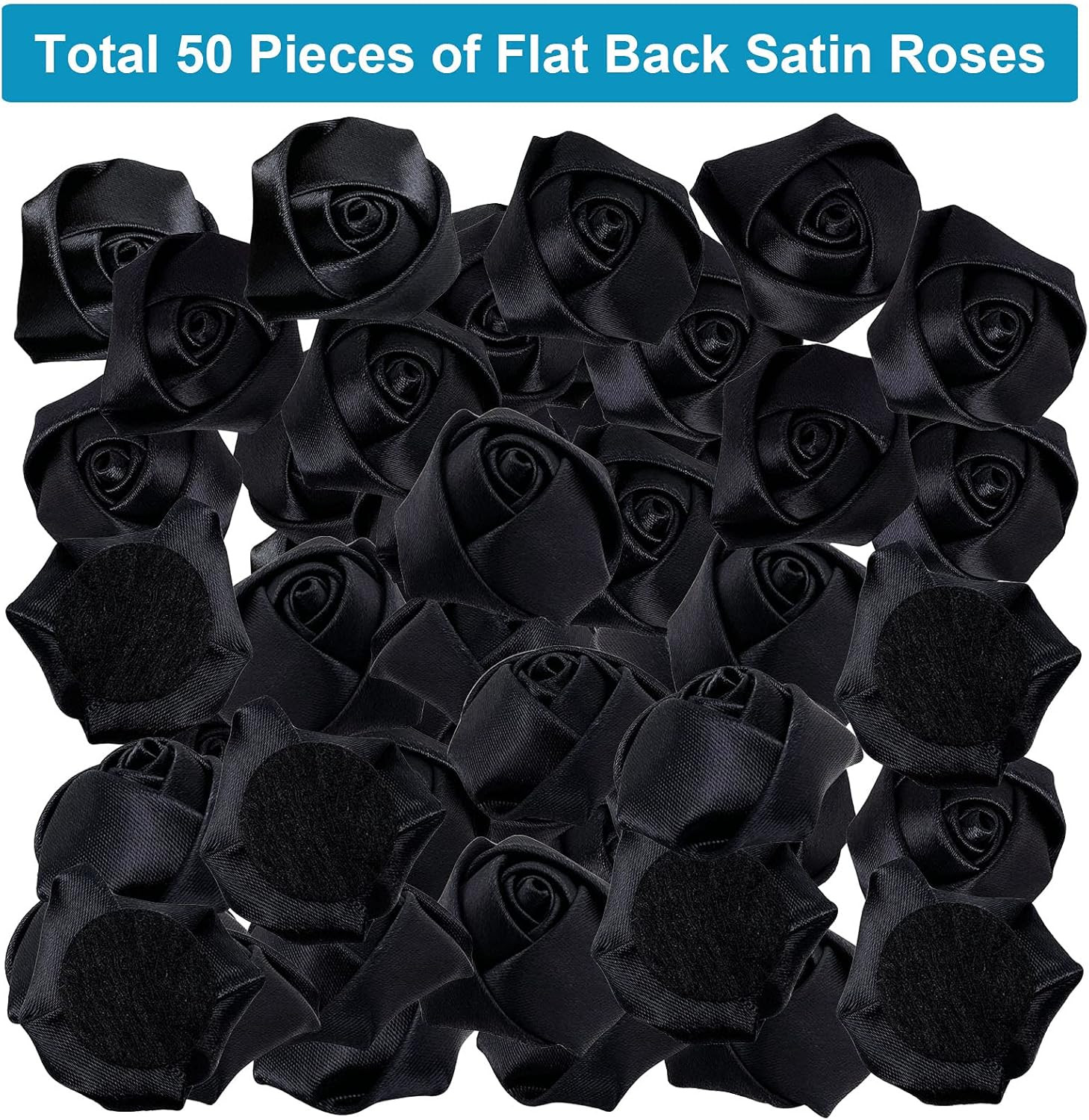 50Pcs Satin Ribbon Rose 4D Handmade Fabric Flowers 1.4″ for DIY Wedding Bouquet