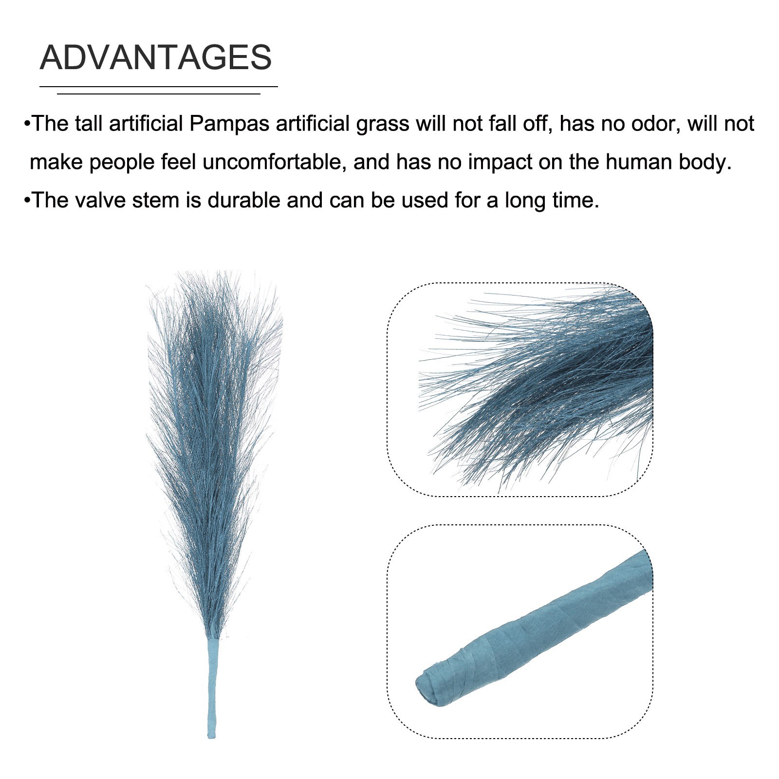 Faux Pampas Grass Fake Pampas Grass Decor, 17.7″/45cm / Light Blue / 3 Pcs