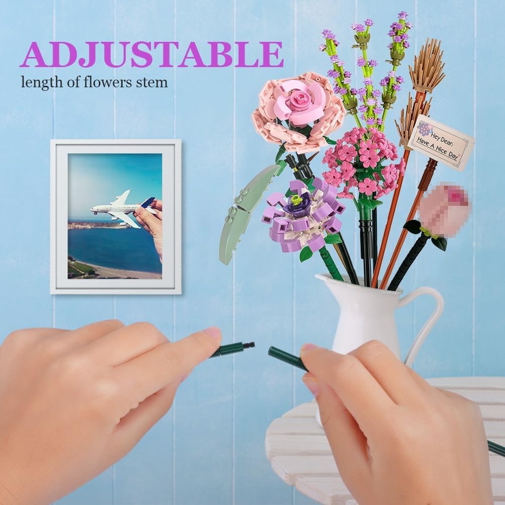 Mini Bricks Flower Bouquet Building Sets, Artificial Flowers, DIY Unique Decorat