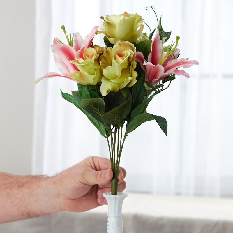 Poly Silk Cream, Pink and Spring Green Stephanotis floral bush