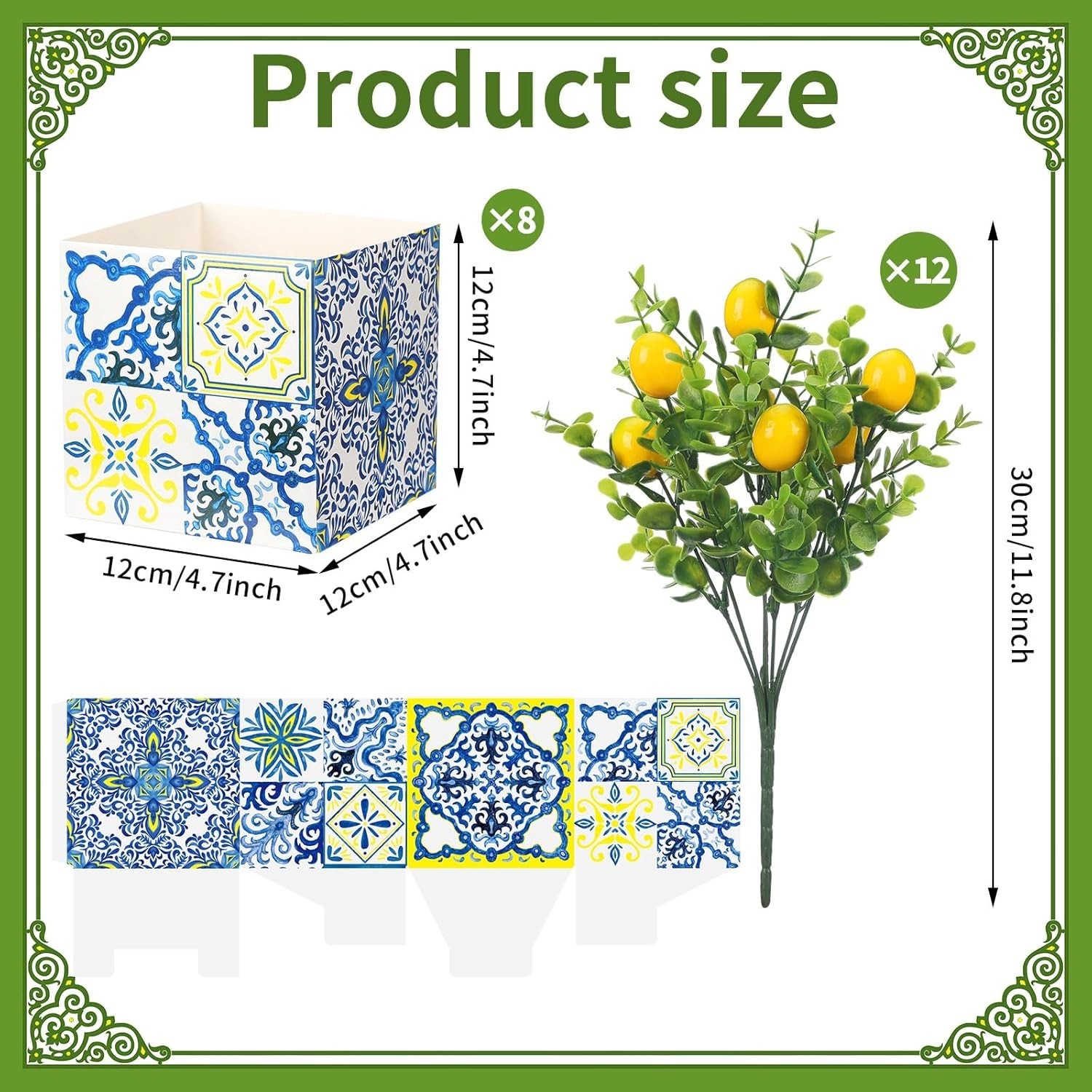 Amalfi Coast Blue Tile Lemon Centerpiece Decor for Weddings & Parties (8 Sets)