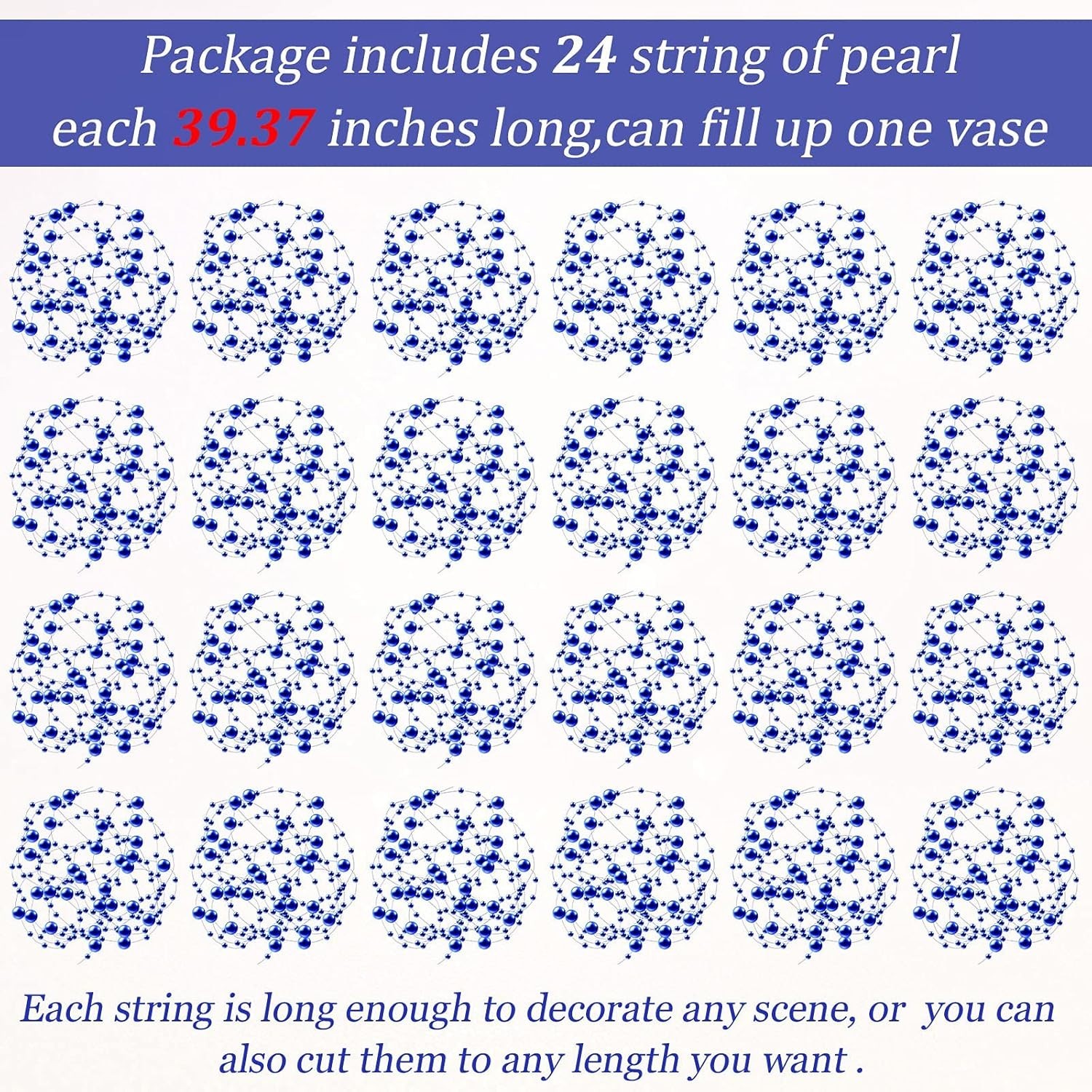 Exquisite 39” Blue Pearl Garland Strings – Perfect for Weddings & Celebrations