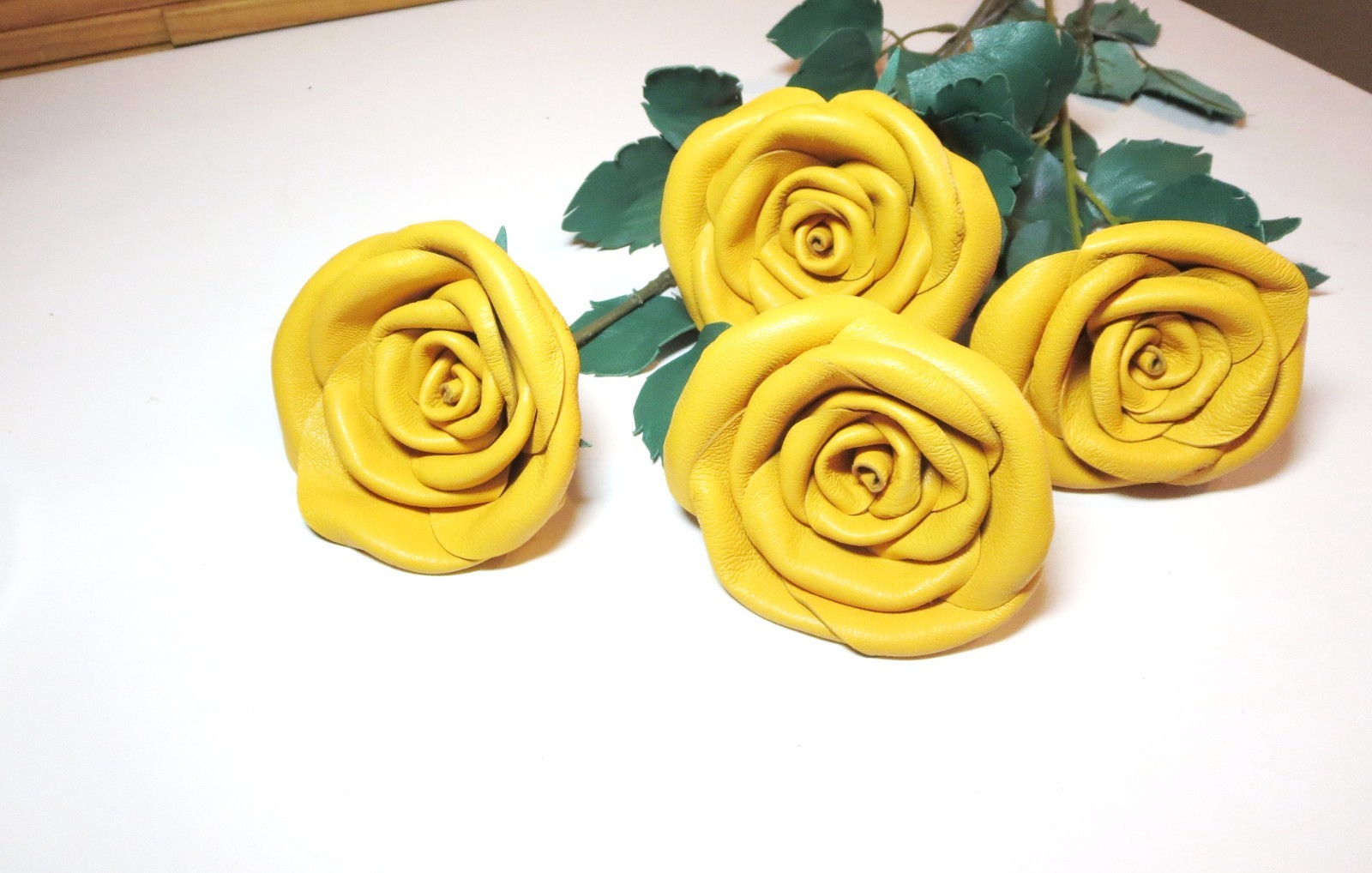 3rd Anniversary Wedding Gift Leather rose bouquet Long Stem white Flowers