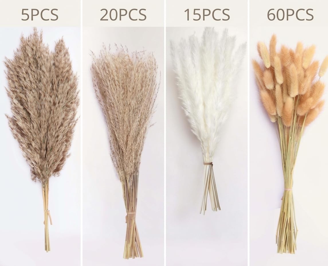 100 Stems Dried Pampas Grass, Boho Table Decor Natural Reed Phragmites Grass,…