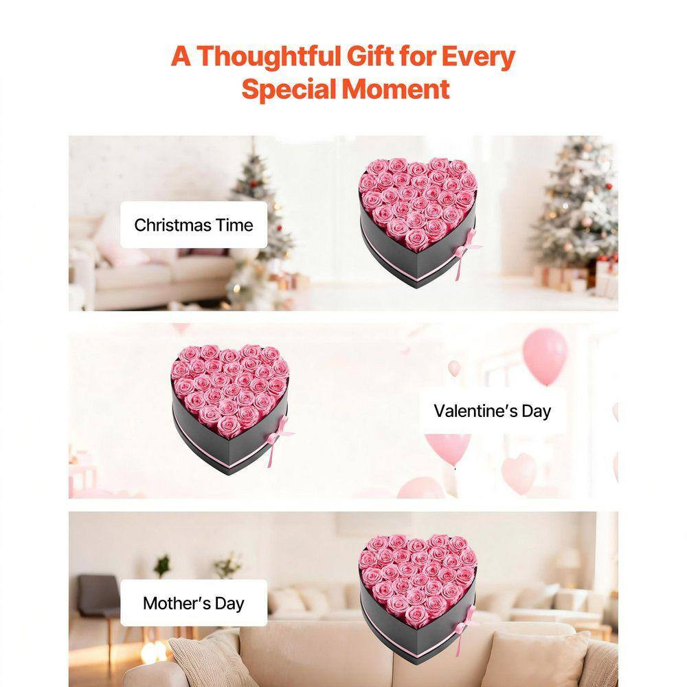 Artificial Forever Flowers 27-Preserved Roses in a Heart Shape Box, 5.51 In. H E