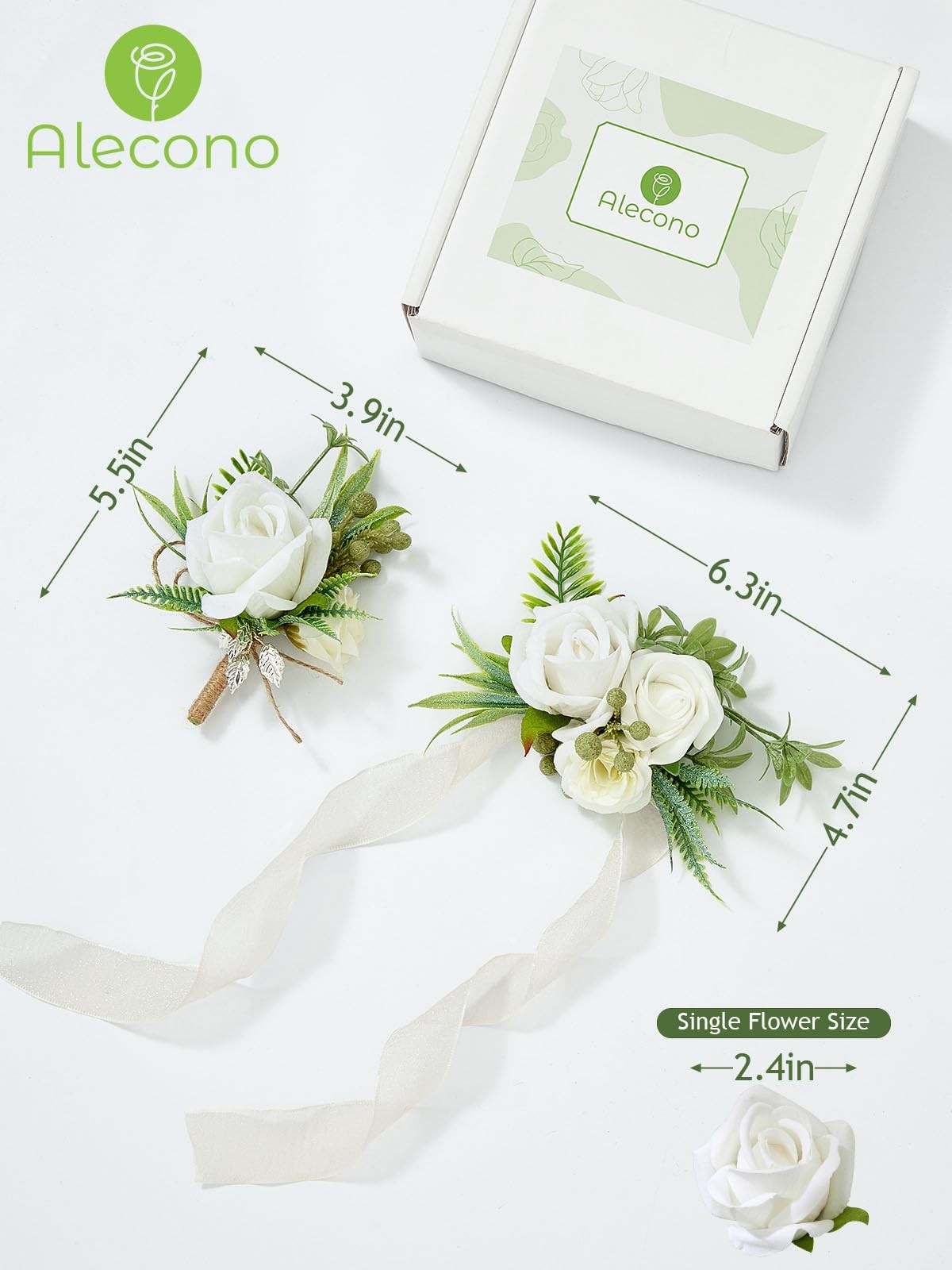 White Rose Bride Wrist Corsage And Groom Boutonniere Set Wedding Prom Decor