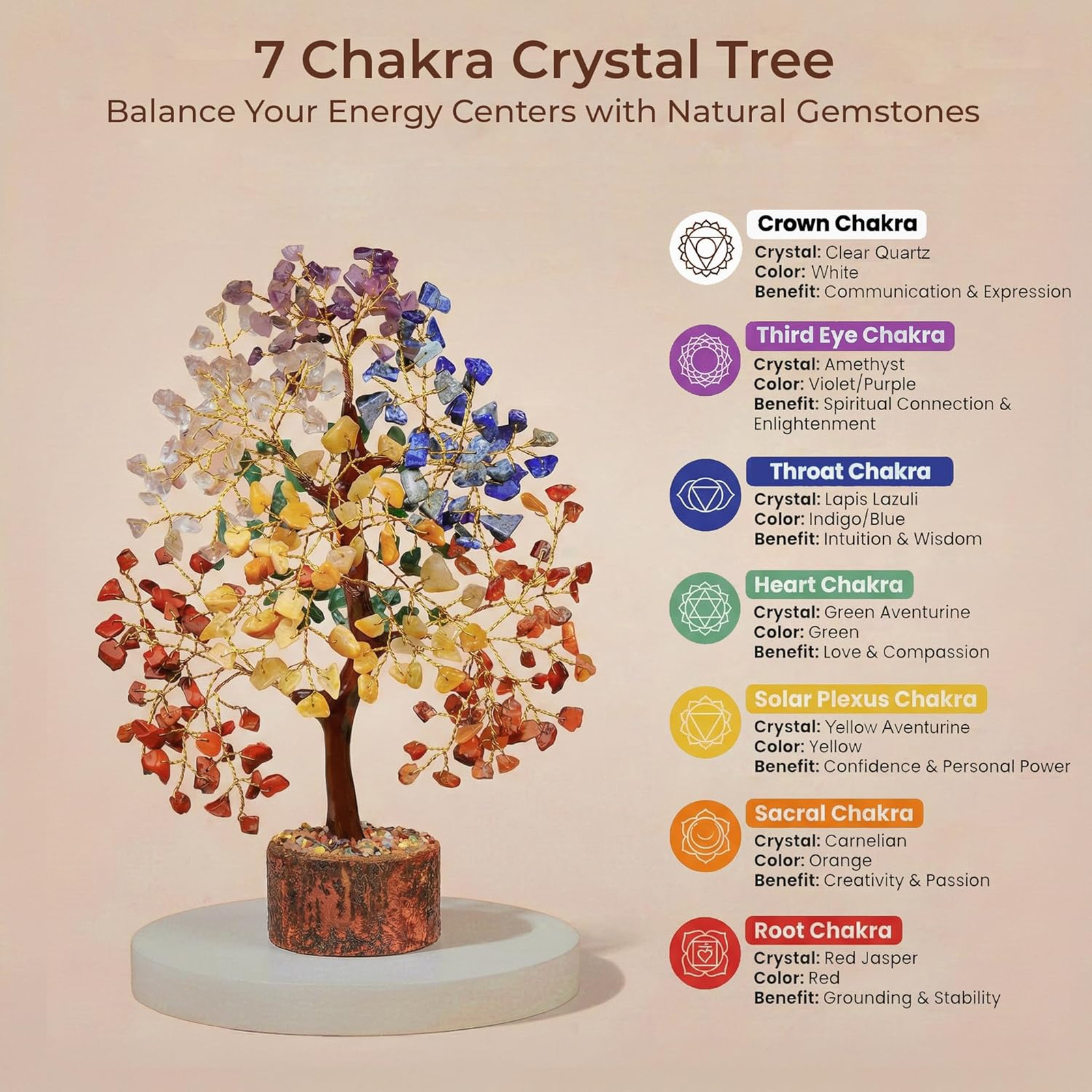 Crystal Tree of Life Decor, Healing Crystal Tree, Chakra Balance Gift, Home