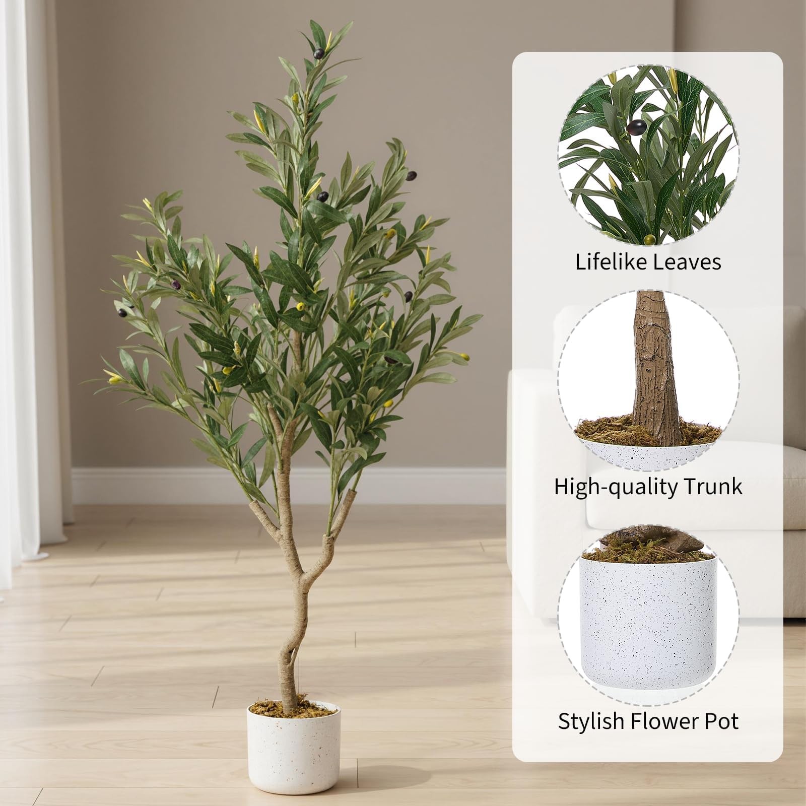 4FT Artificial Olive Tree Realistic Faux Tree Tall Fake Floor Plant w/pot Fruit