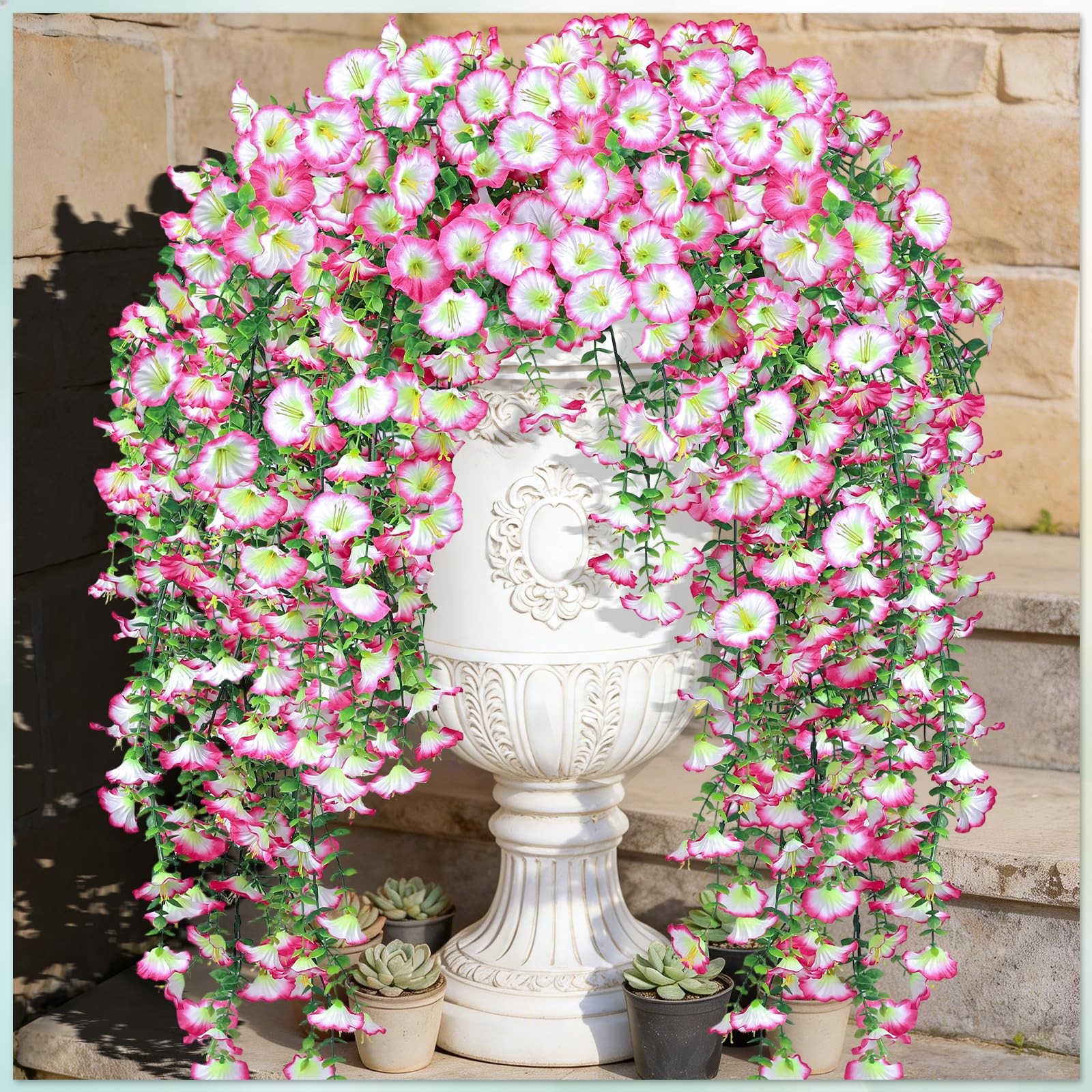 Artificial Flowers for Outdoors, 6-Pack 420 Blooms UV Resistant Hanging Morni…