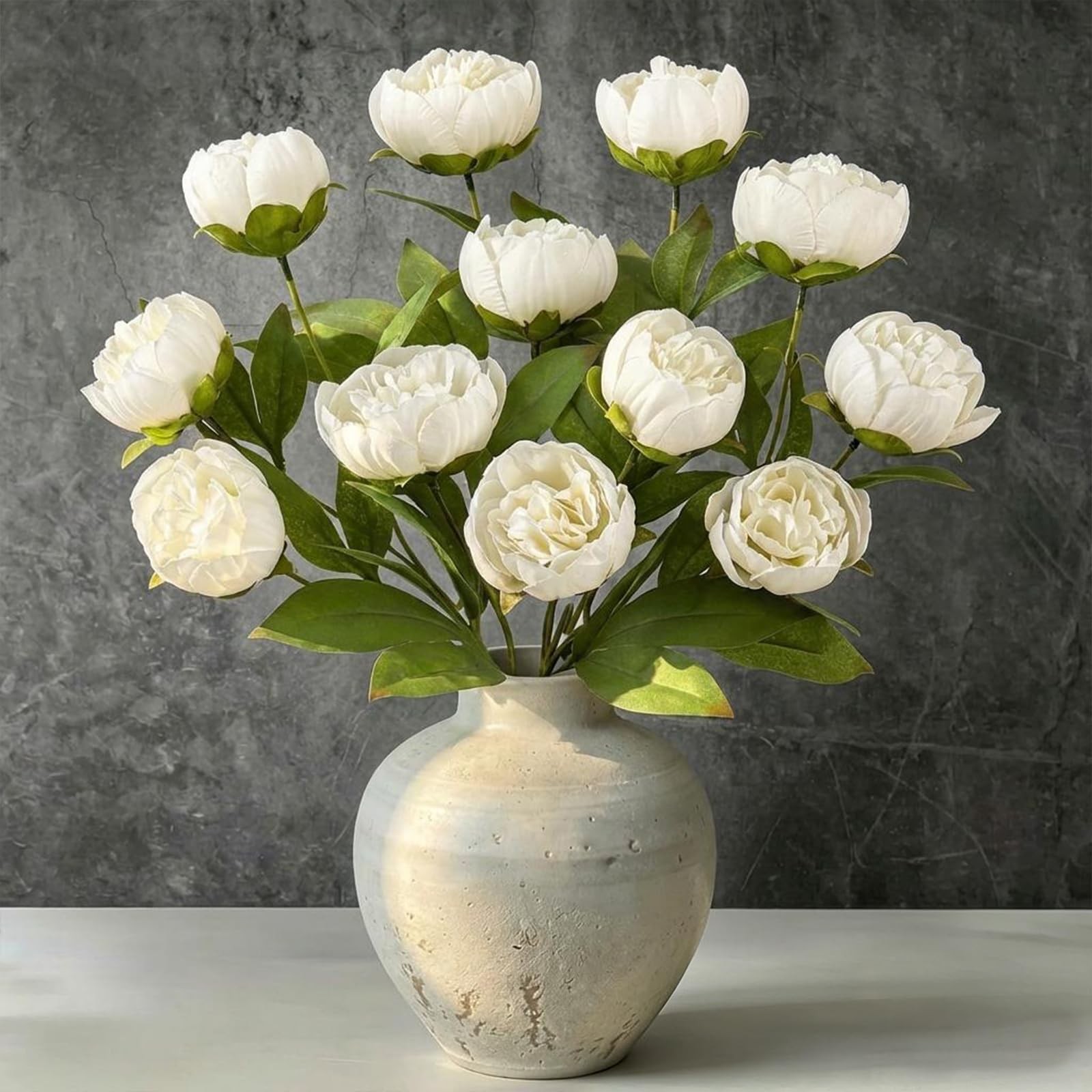 3Pcs Faux Peonies Artificial Flowers 27″ White Peonies Faux Flowers for Vase …