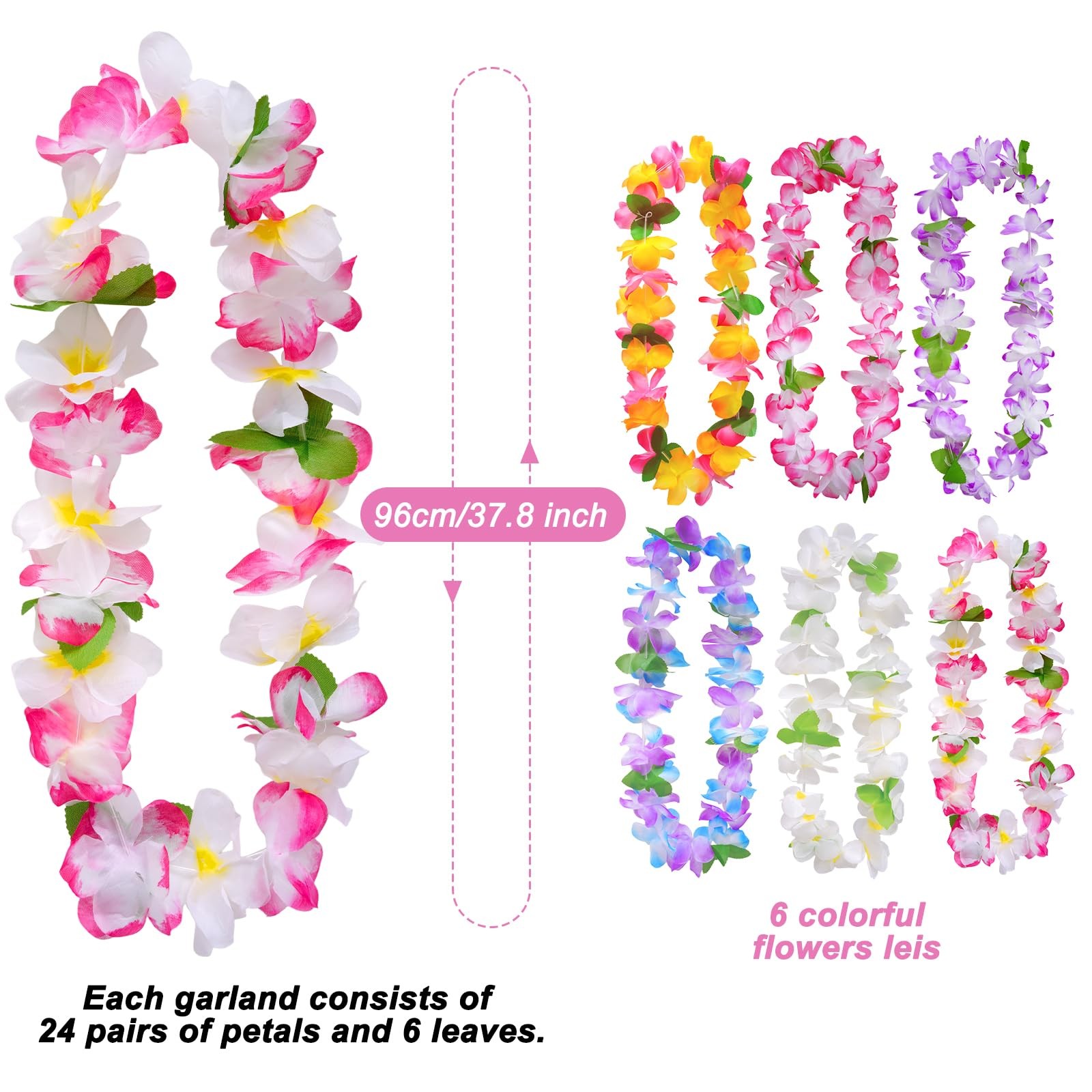6pcs Hawaiian Leis Bulk, Artificial Flower Lei Decorations, Multicolor Leis f…